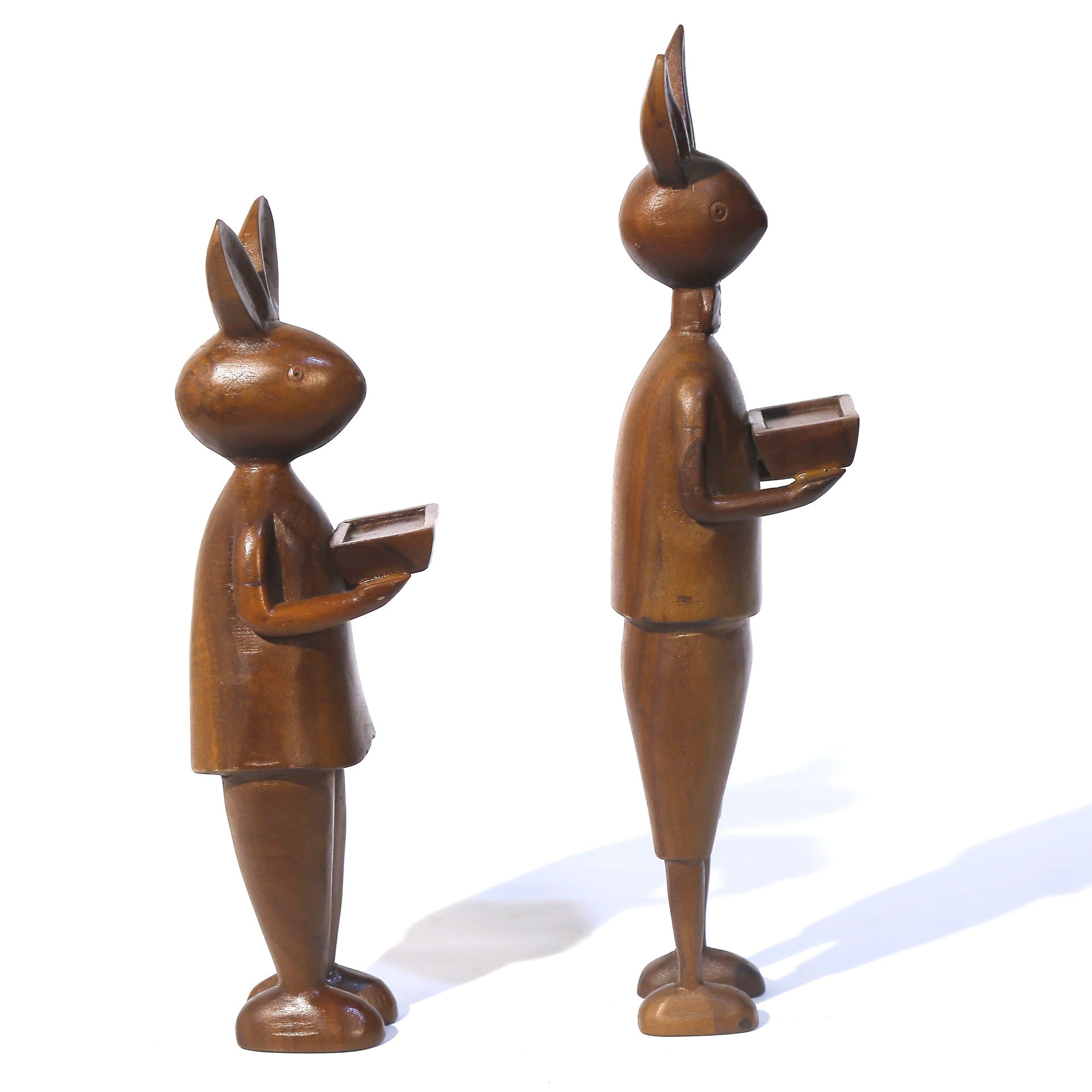 Antique Old Style Wooden Scholar Rabbit Figurine Animal Figurine