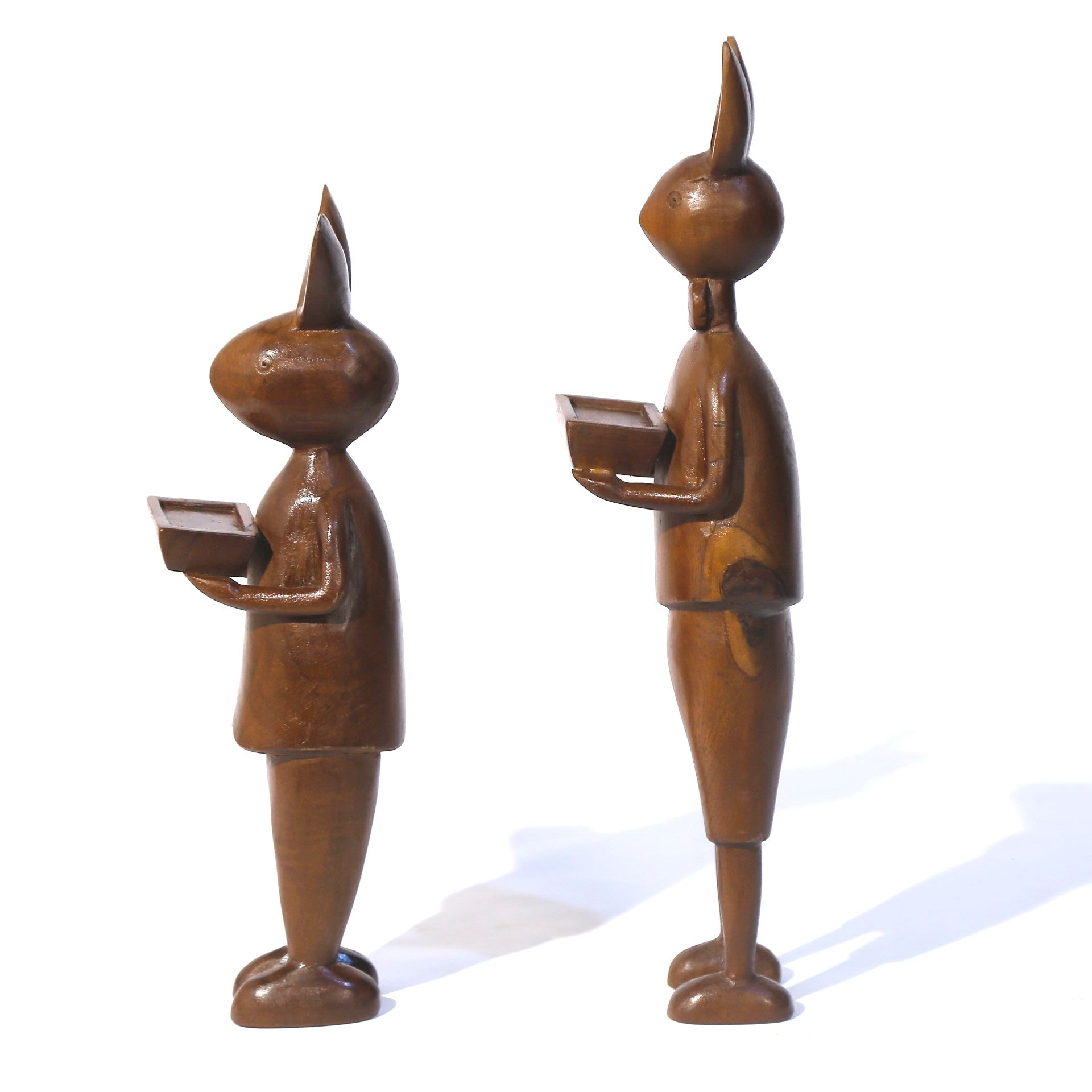 Antique Old Style Wooden Scholar Rabbit Figurine Animal Figurine