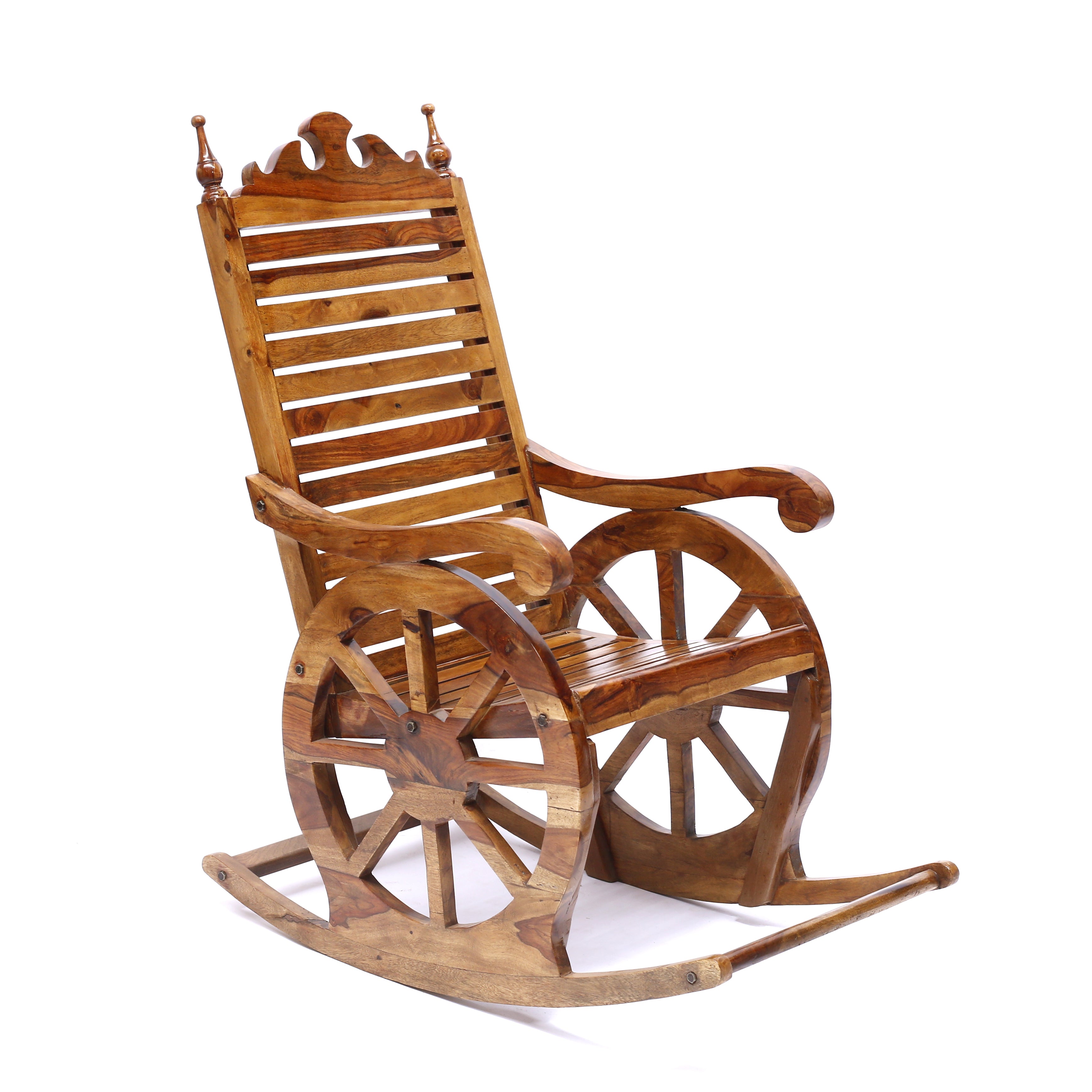 Wheel Inspired Rock Sheesham Rocking Chair Rocking Chair
