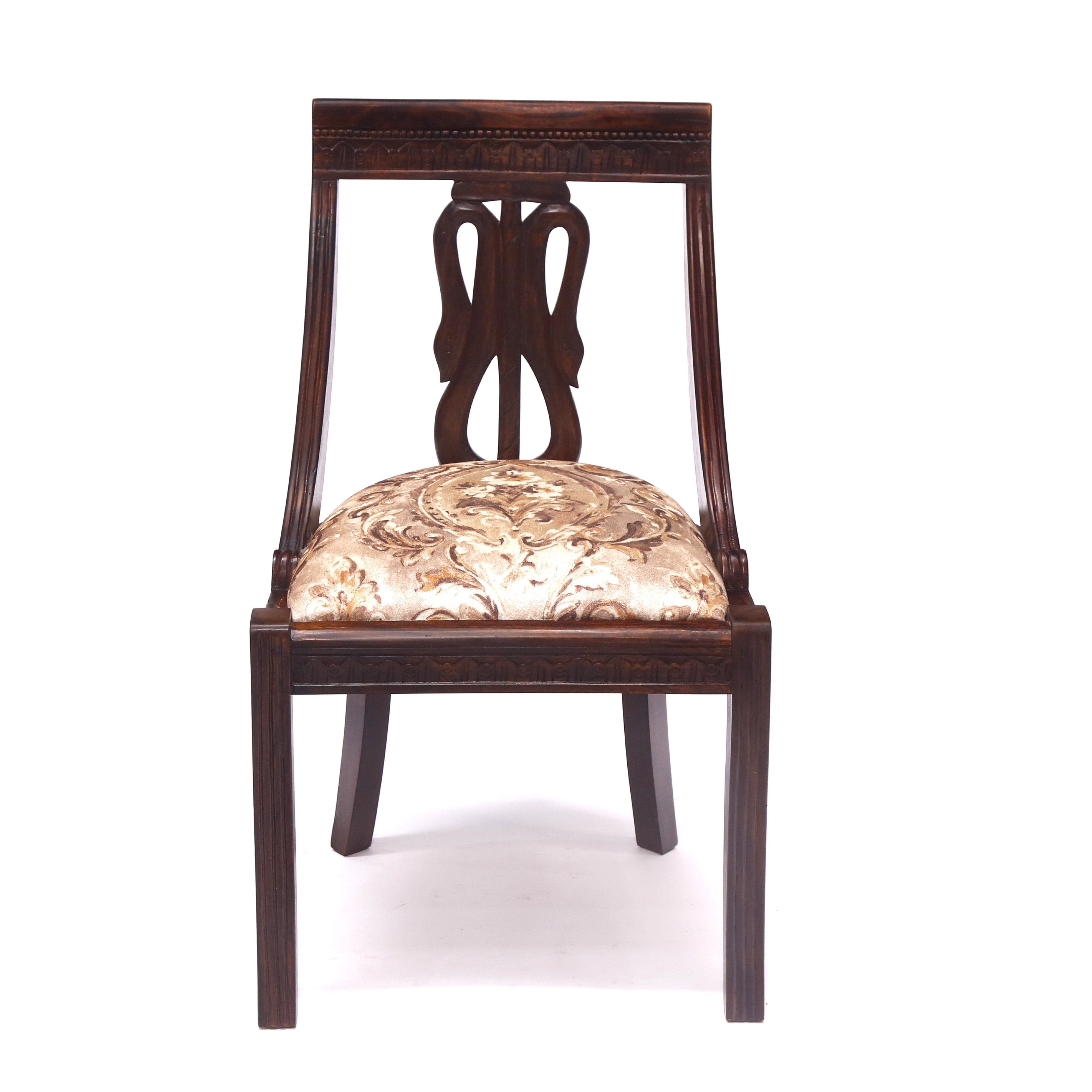 (Set of 2) Dark Tone Flora Wooden Carved Chair Dining Chair