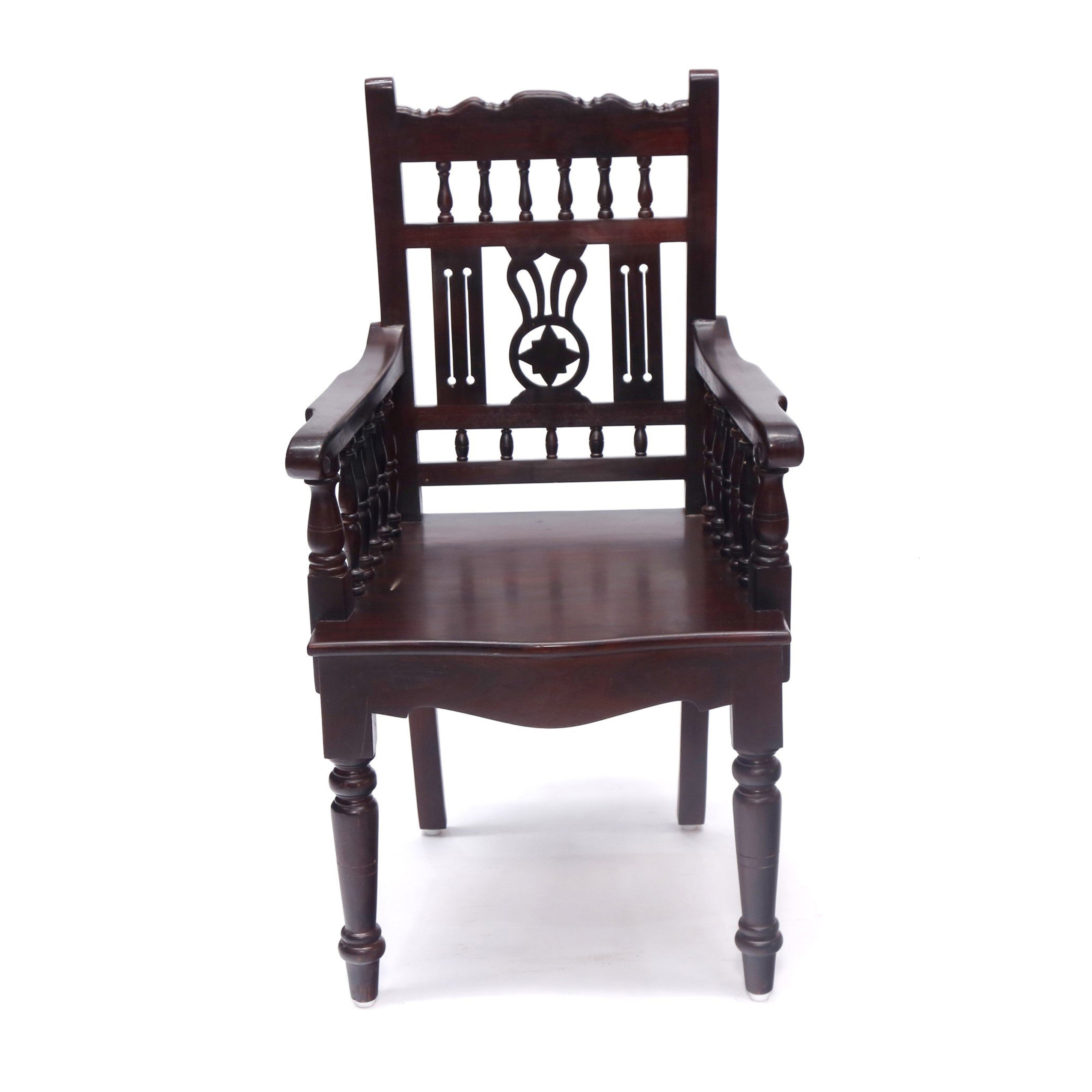 Mahogany Tone Intricate Handmade Royal Carved Chair Arm Chair