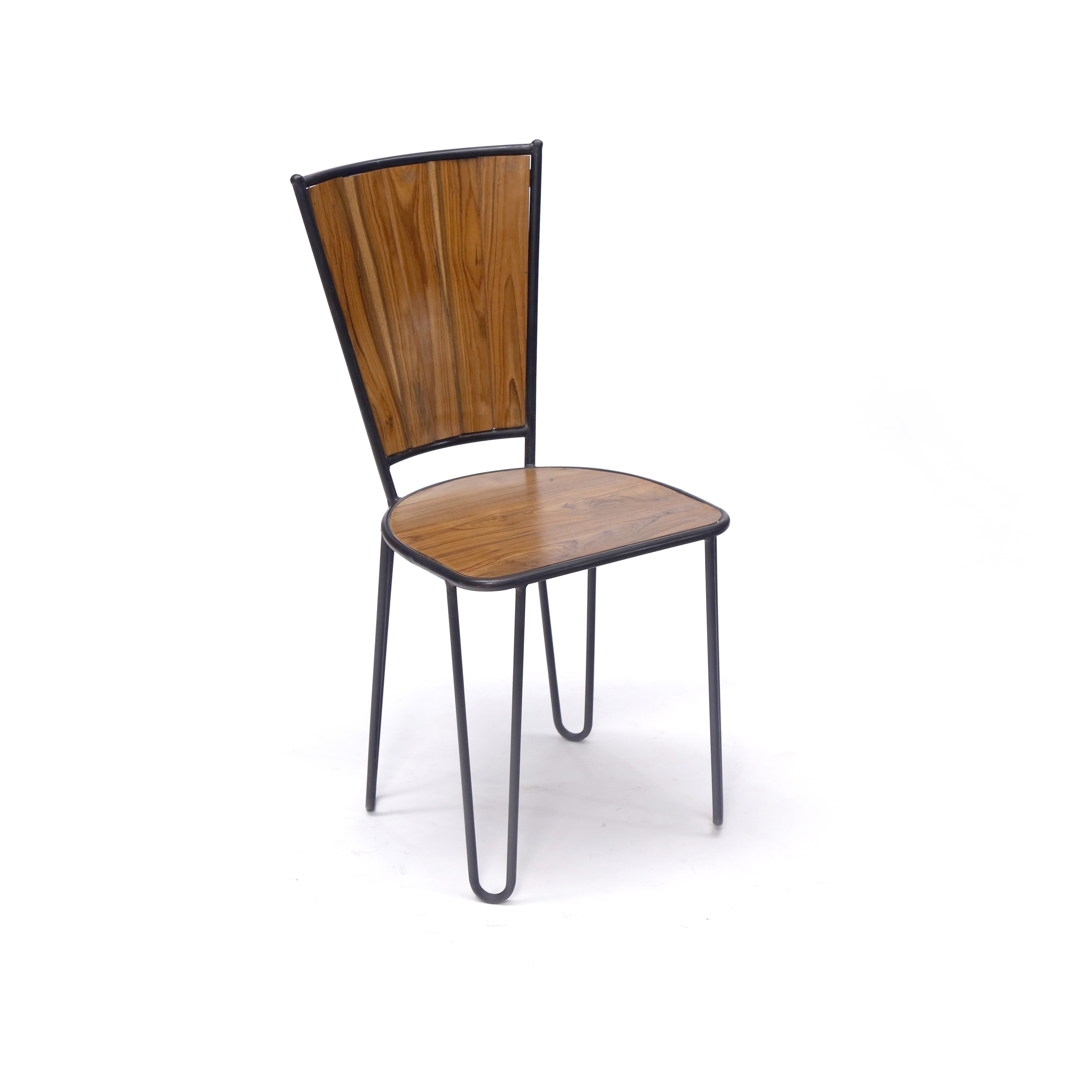 (Set of 2) Teak Wood Metallic Frame Chair Dining Chair