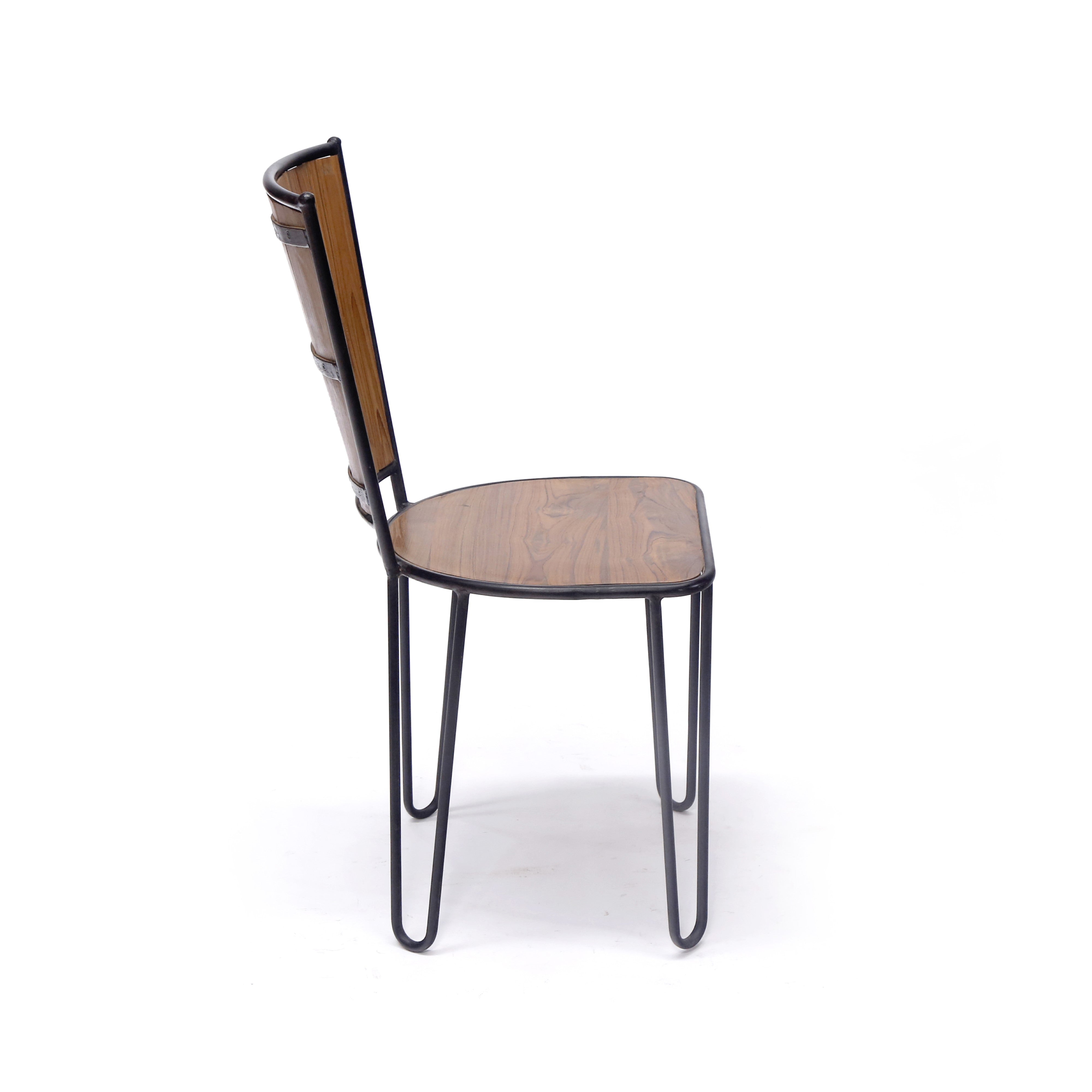 (Set of 2) Teak Wood Metallic Frame Chair Dining Chair