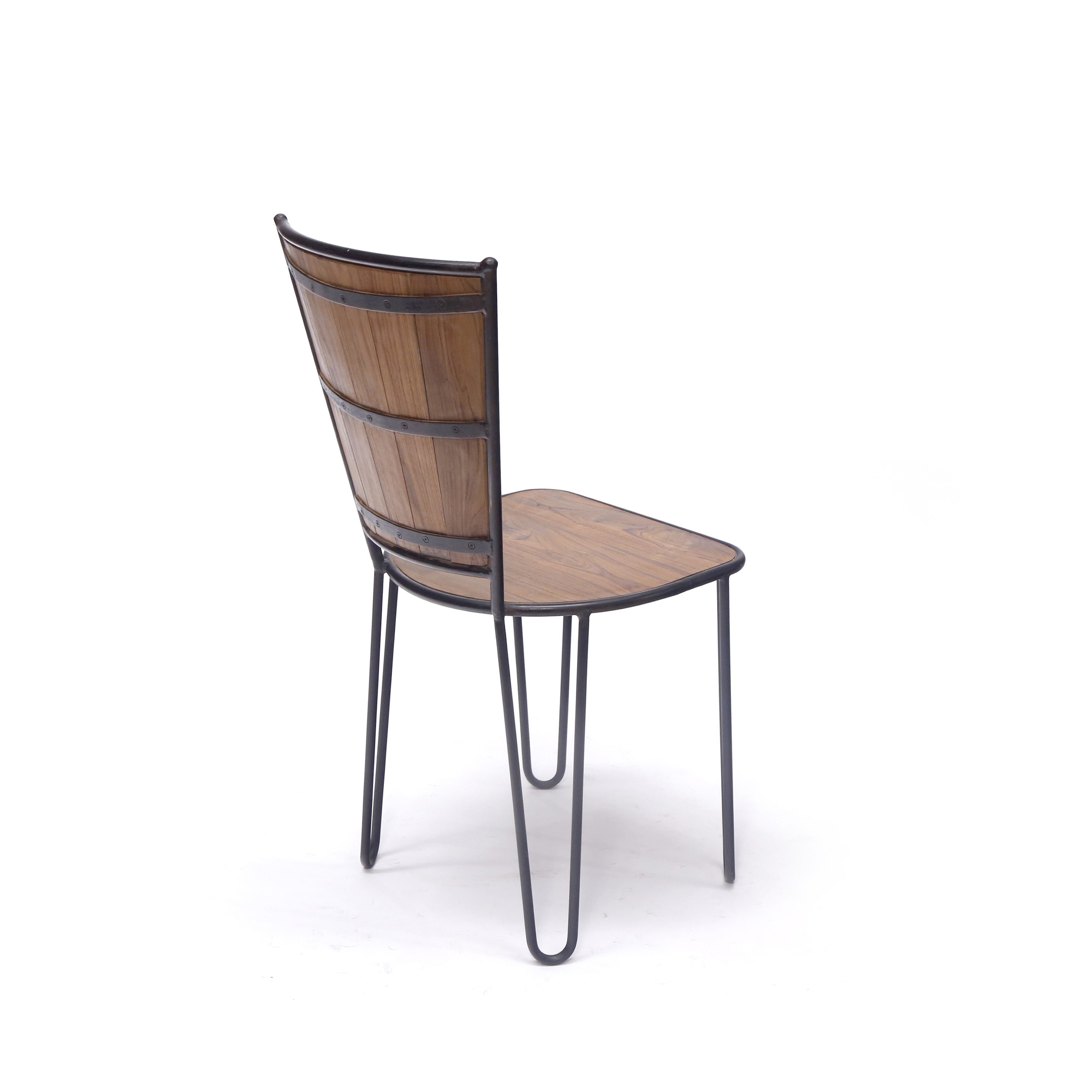 (Set of 2) Teak Wood Metallic Frame Chair Dining Chair