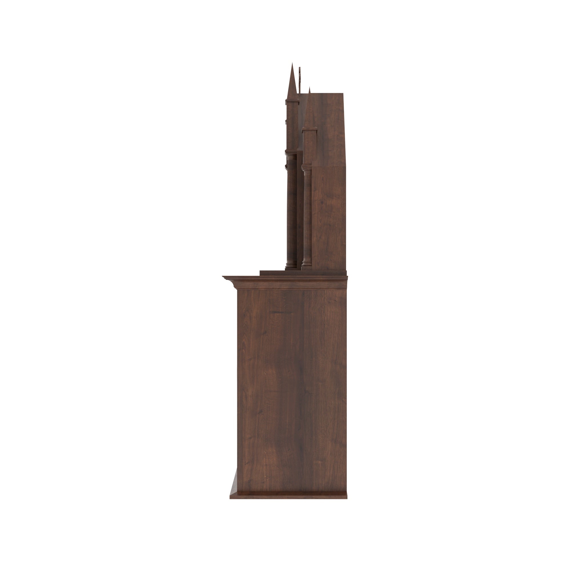 Gothic Freestanding Wooden Altar with Triple Arch Niches, Multi-Spire Top & Storage Cabinet Altar
