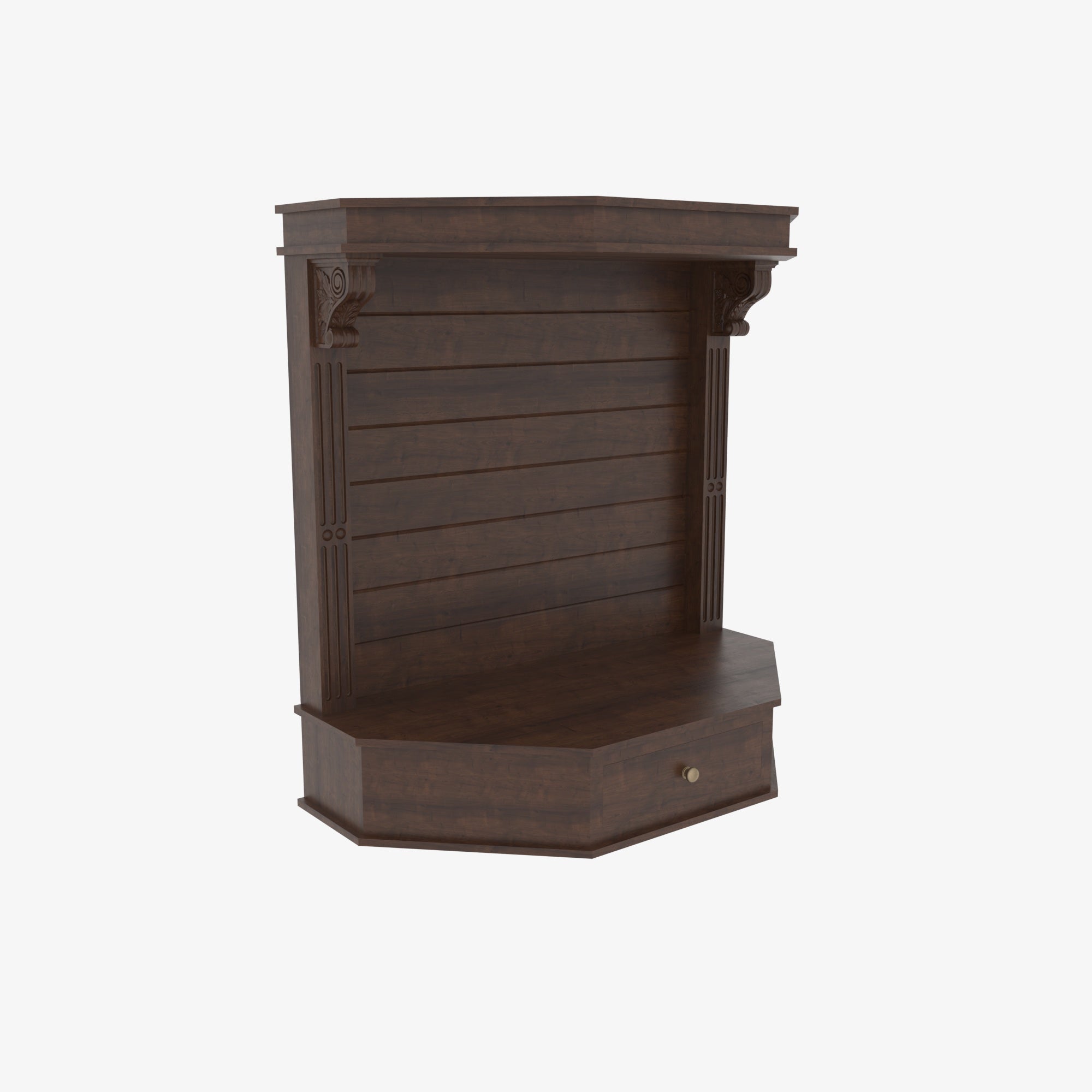Wooden Wall Altar with Stepped Cornice, Slatted Back & Drawer Altar