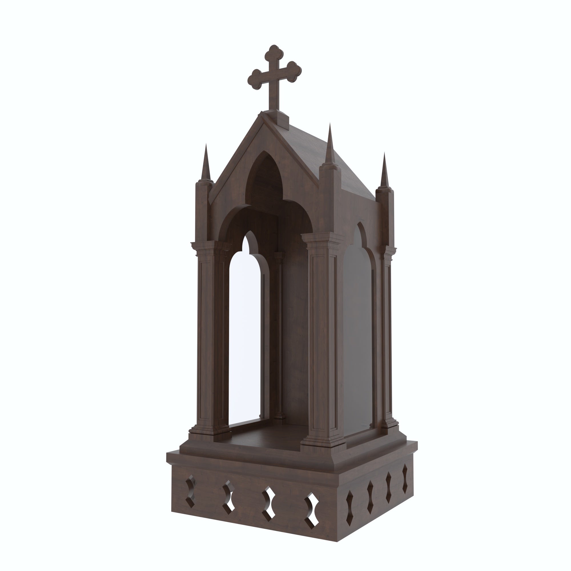 Handcrafted Gothic Cathedral Altar Tower with Cross & Spire Finials Altar