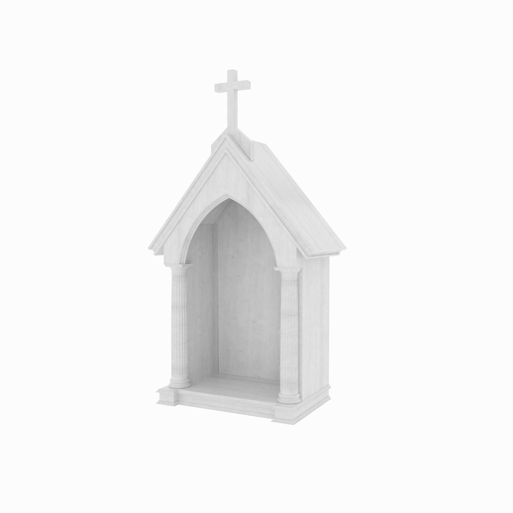 White Wooden Chapel Altar with Gothic Arch Niche & Fluted Columns Altar