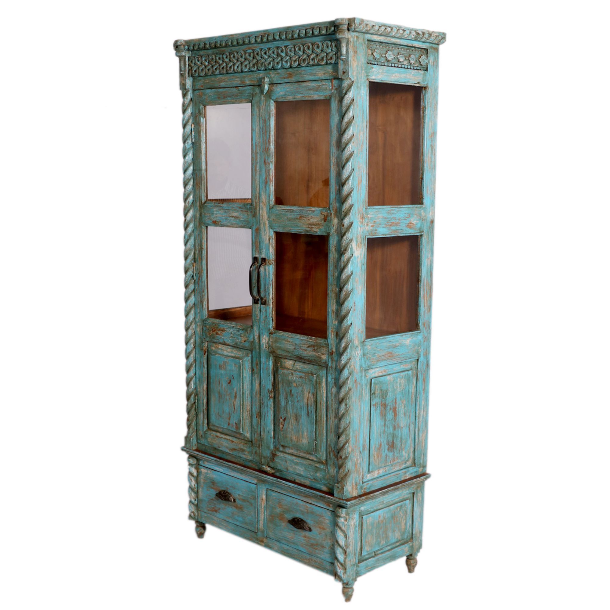 Antique Blue Finish Cabinet Wardrobe