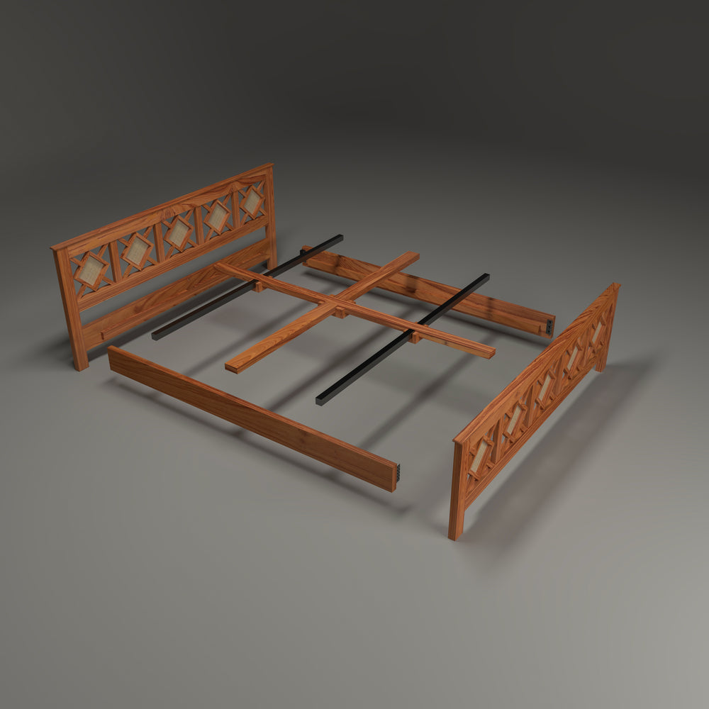 Solid wood Cane Diamond shape Bed