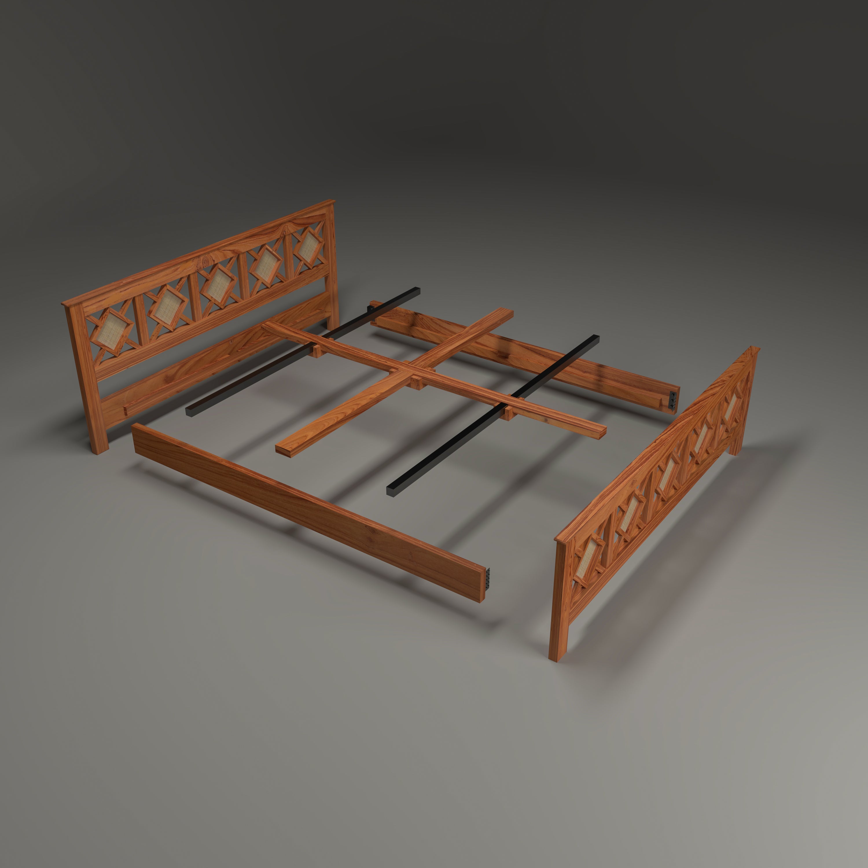 Solid wood Cane Diamond shape Bed Bed