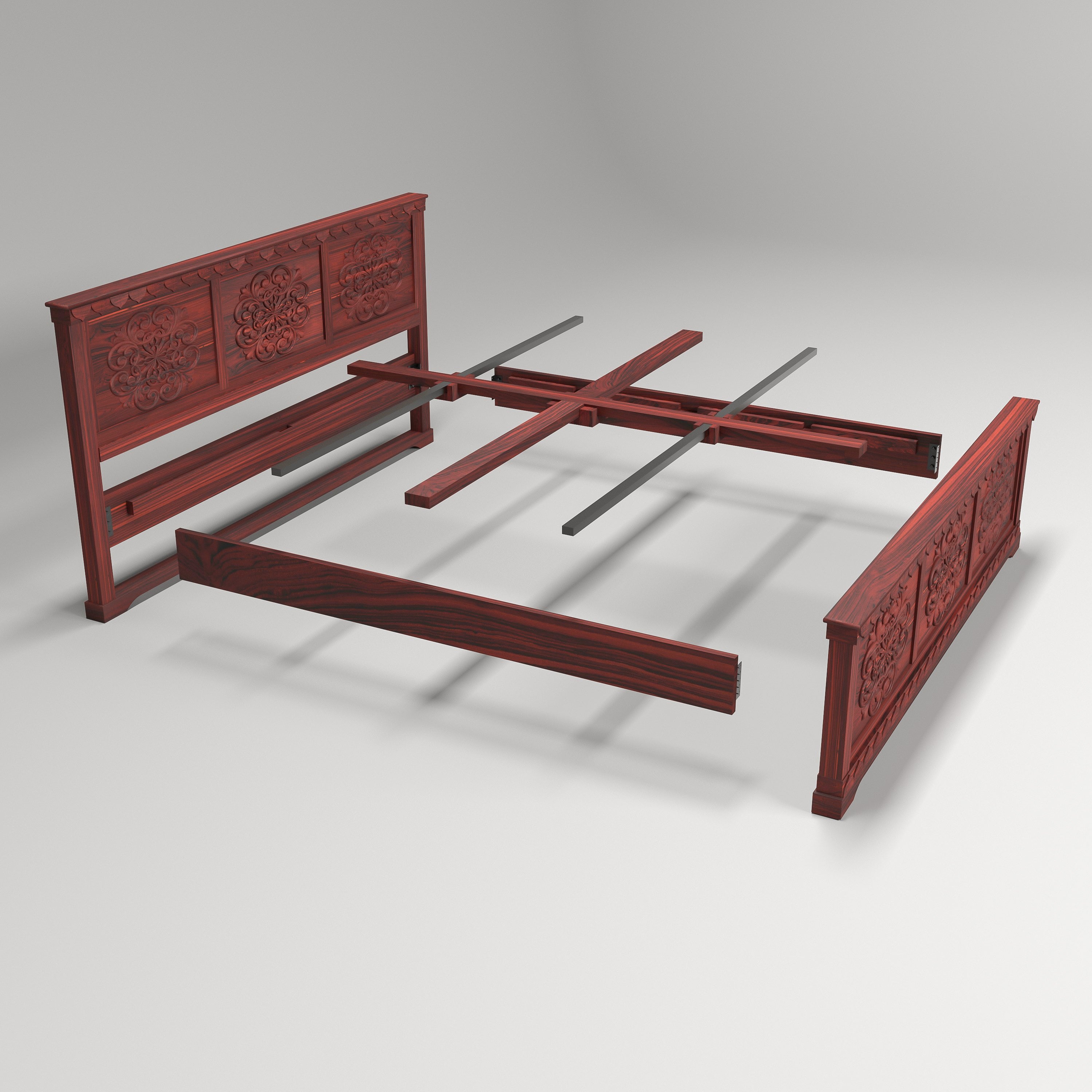 Solid wood Flower Carved Bed (Teak wood) Bed