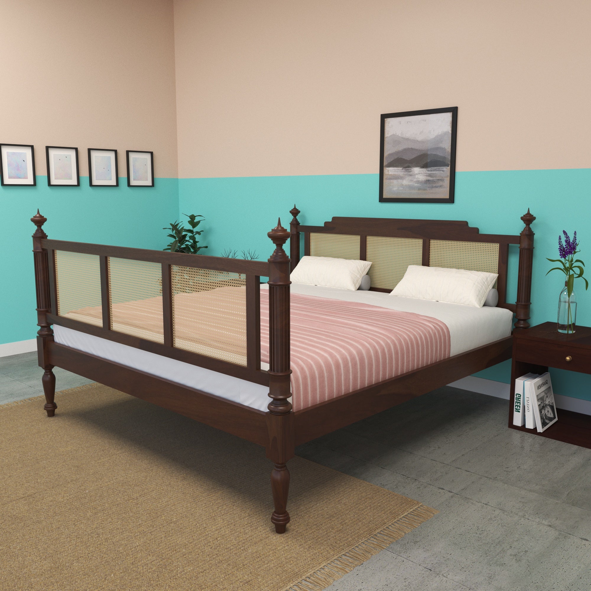 Heritage Cane Panel Bed with Ornate Posts Bed