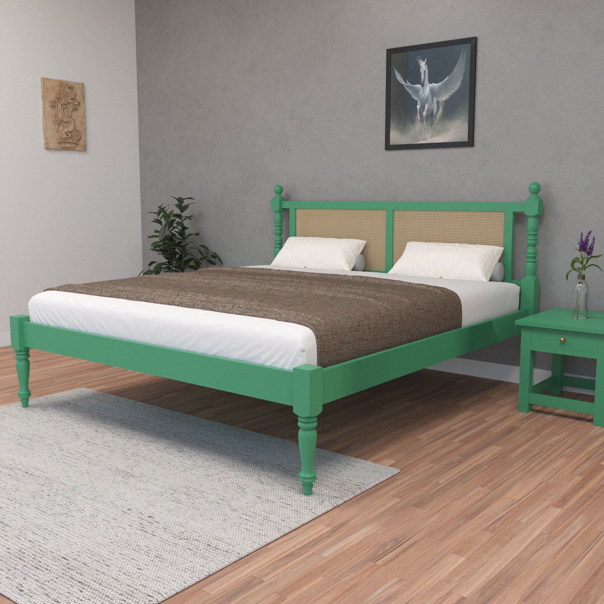 Traditional Cane Panel Bed with Turned Posts Bed