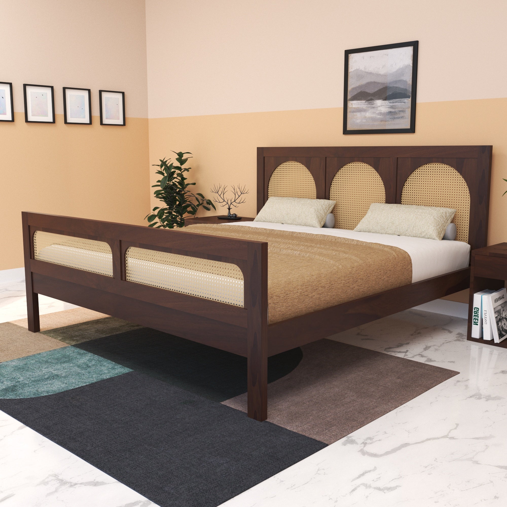 Triple-Arch Cane Panel Bed with Heritage Design Bed