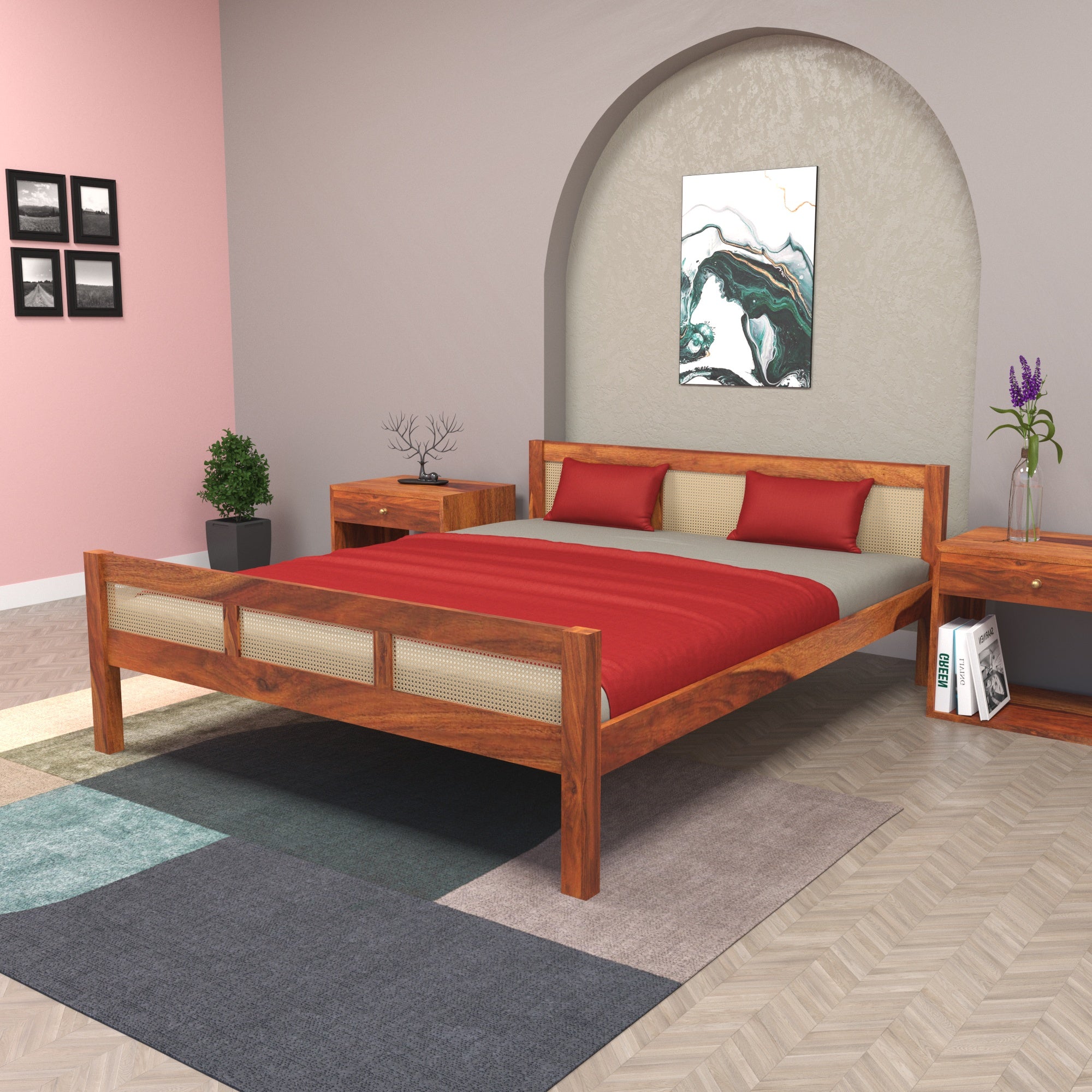 Cane Panel Bed with Contemporary Design Bed