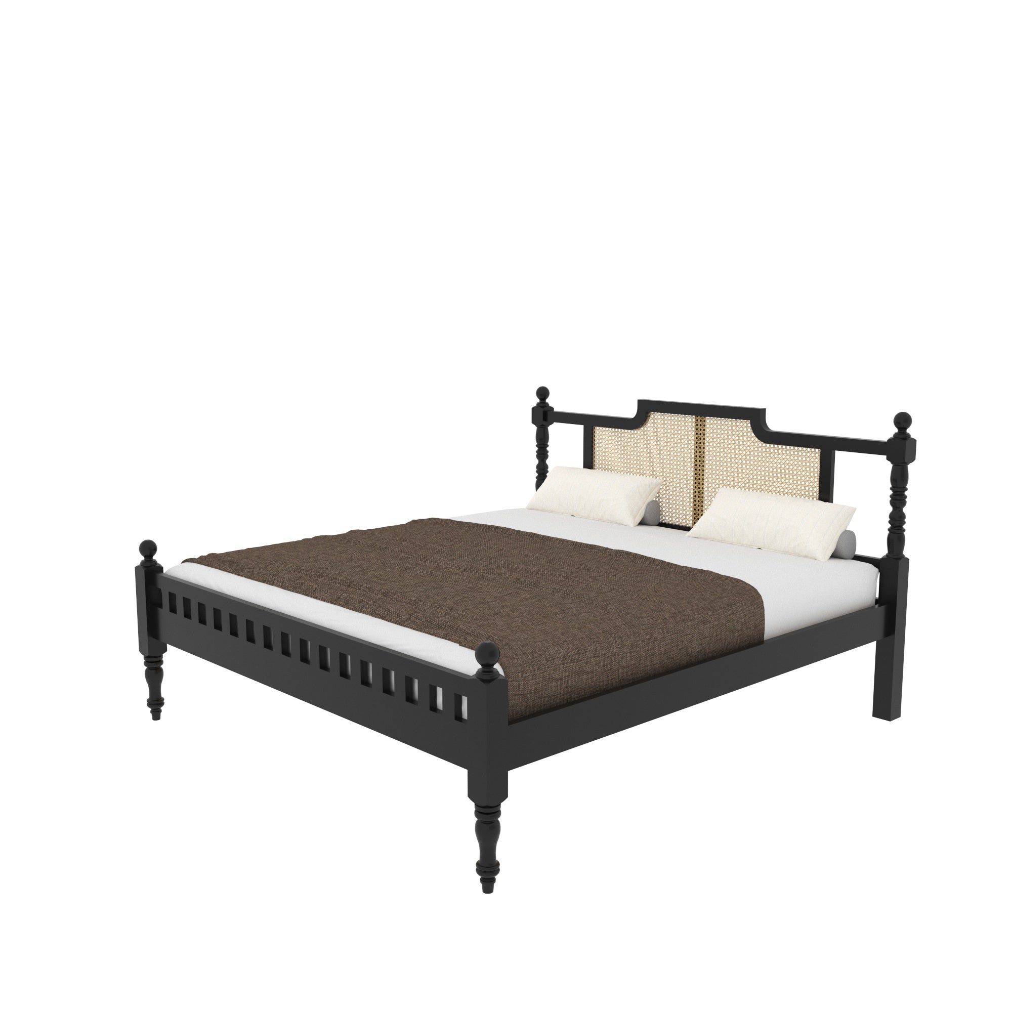 Heritage Bed with Ornate Posts & Curved Cane Headboard Bed