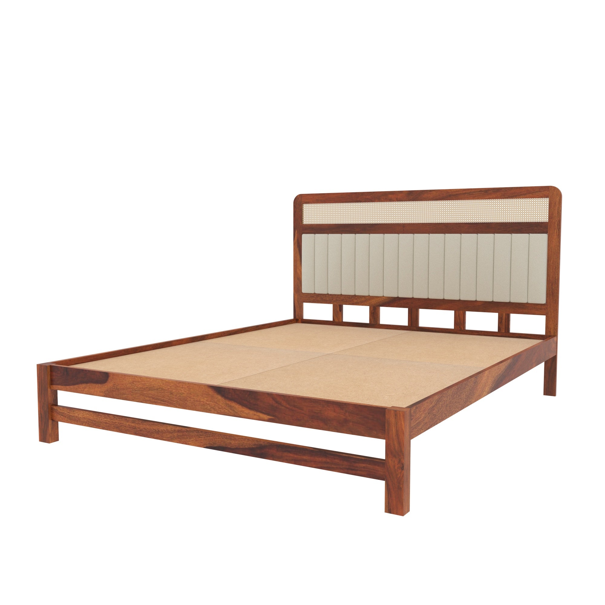 Upholstered & Cane Panel Bed with Modern Elegance Bed