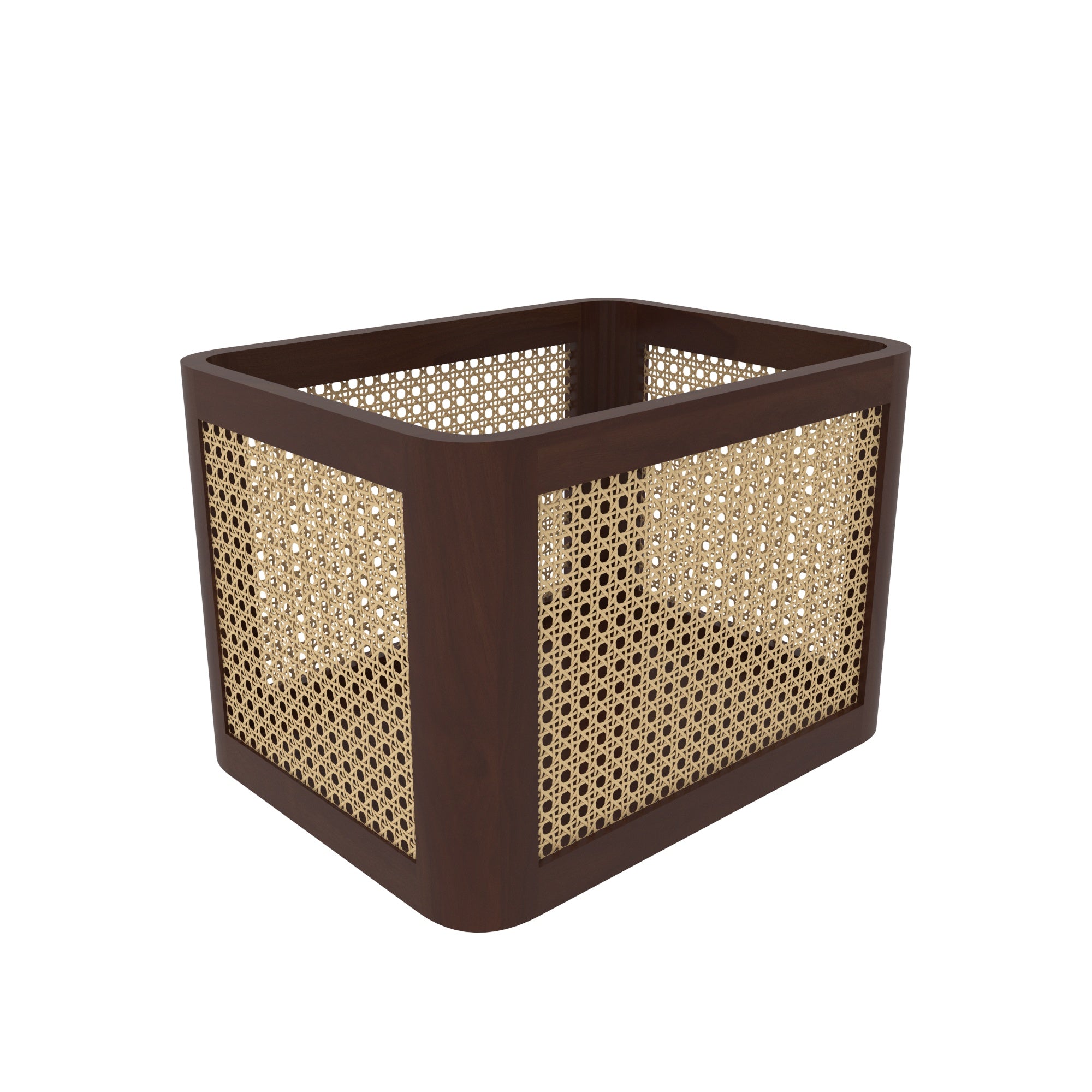Brown Cane Storage Organizer - Wooden Basket with Natural Rattan Webbing Wooden Box