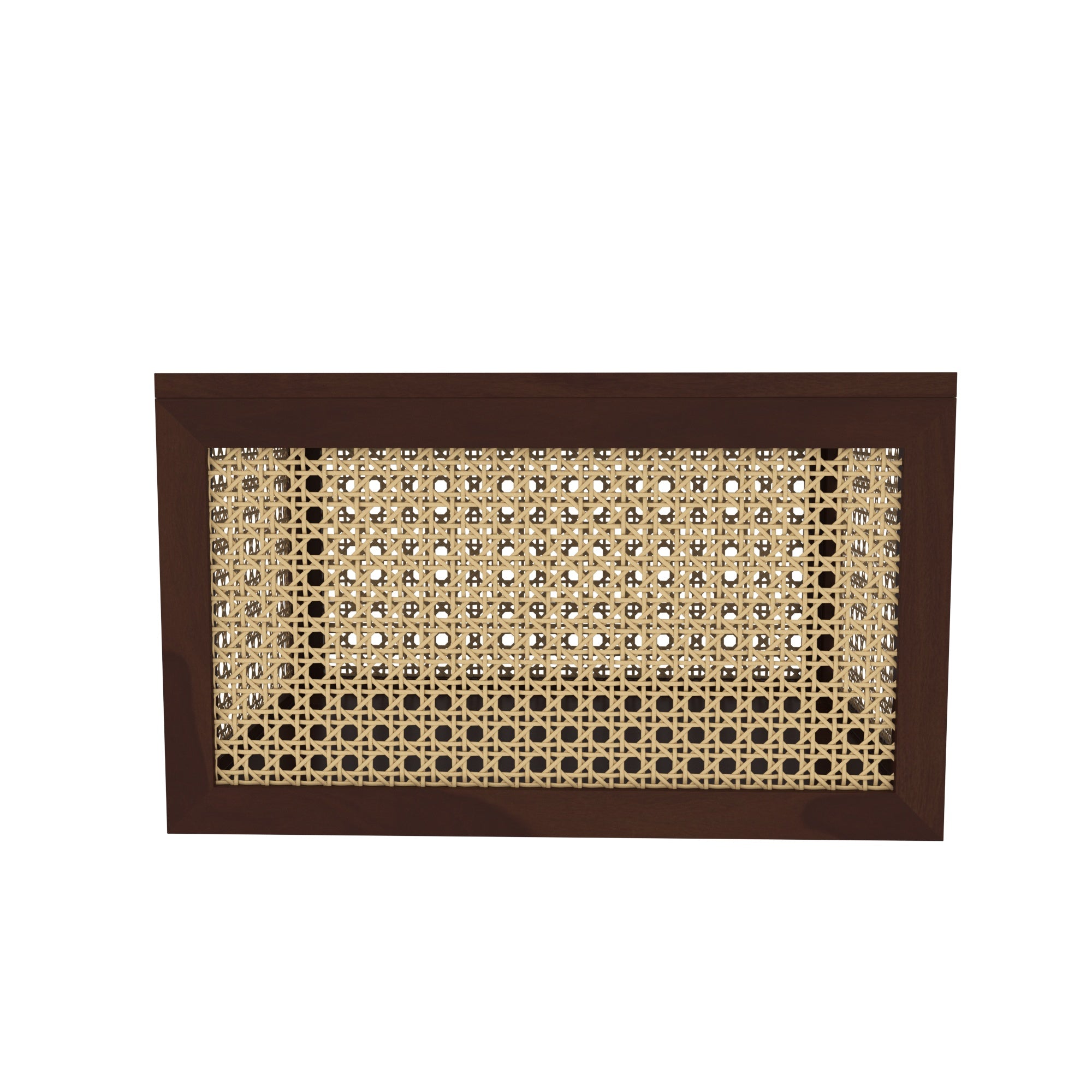 Brown Cane Storage Trunk - Large Wooden Chest with Natural Rattan Webbing Wooden Box