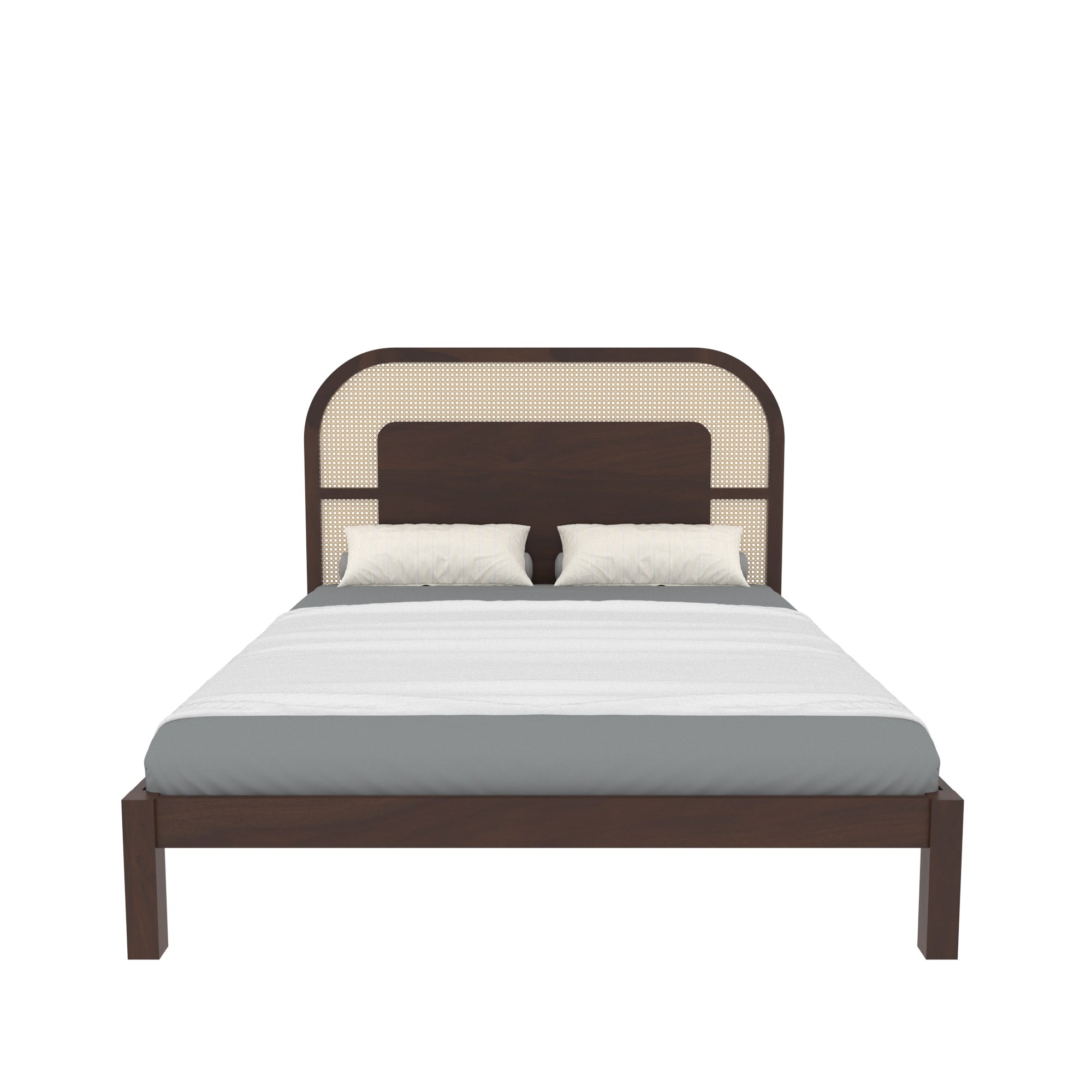 Rounded Cane Panel Bed with Contemporary Design Bed