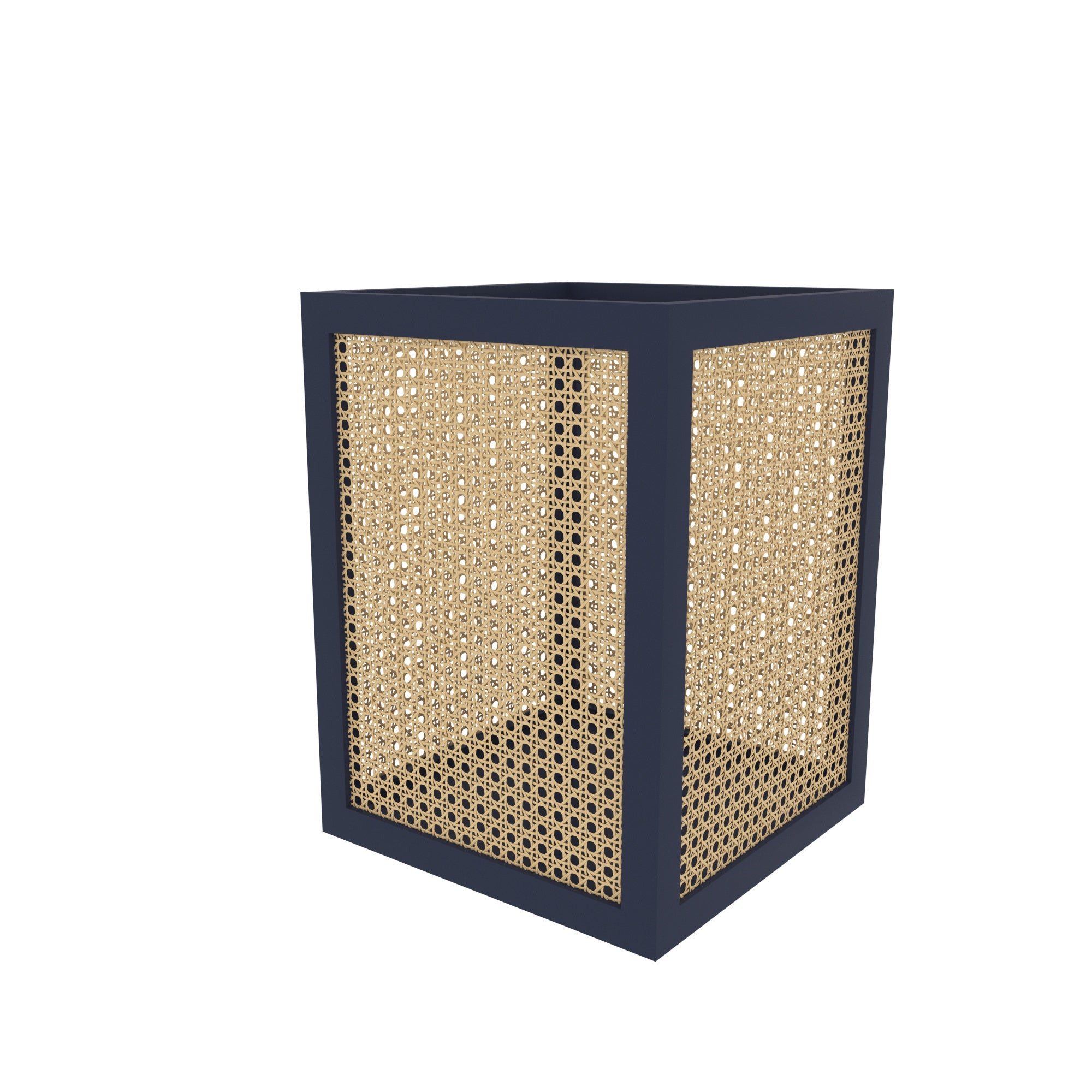 Blue Cane Umbrella Stand - Modern Storage with Natural Rattan Webbing Wooden Box