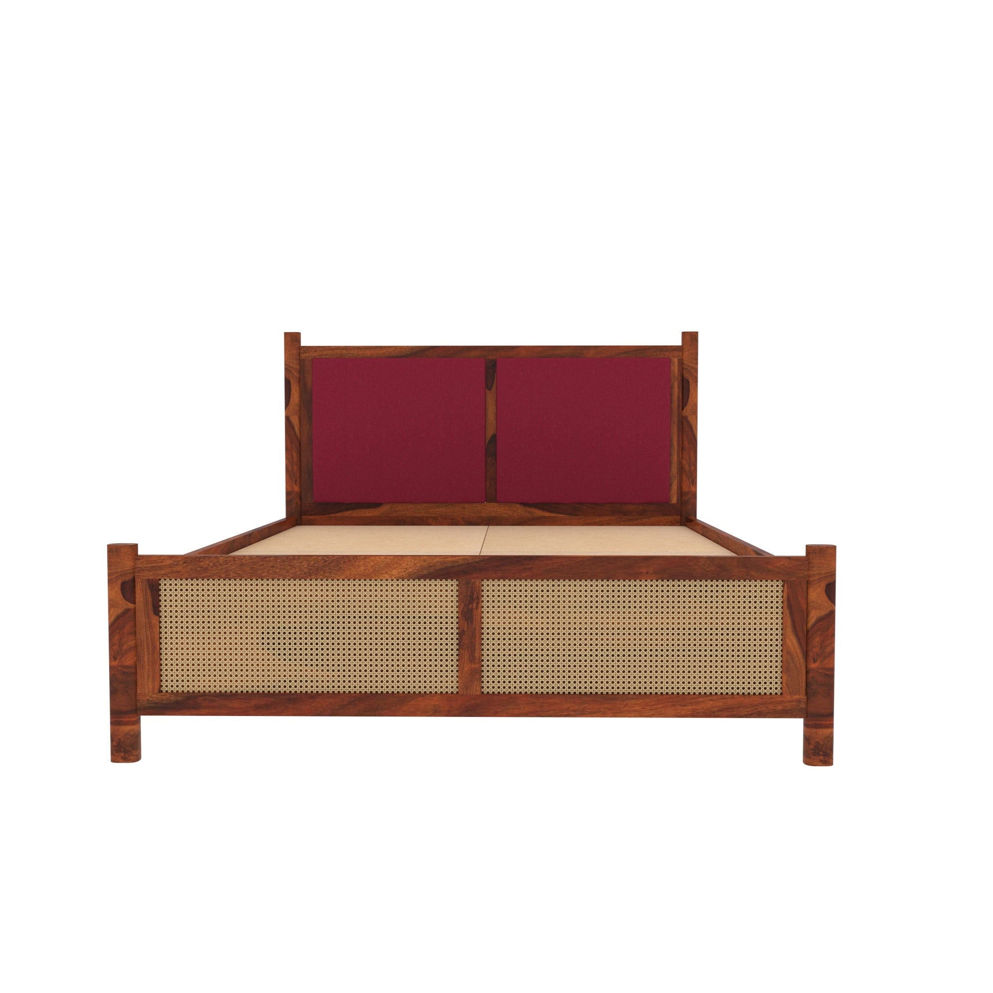 Upholstered Headboard Bed with Cane Panel Footboard Bed