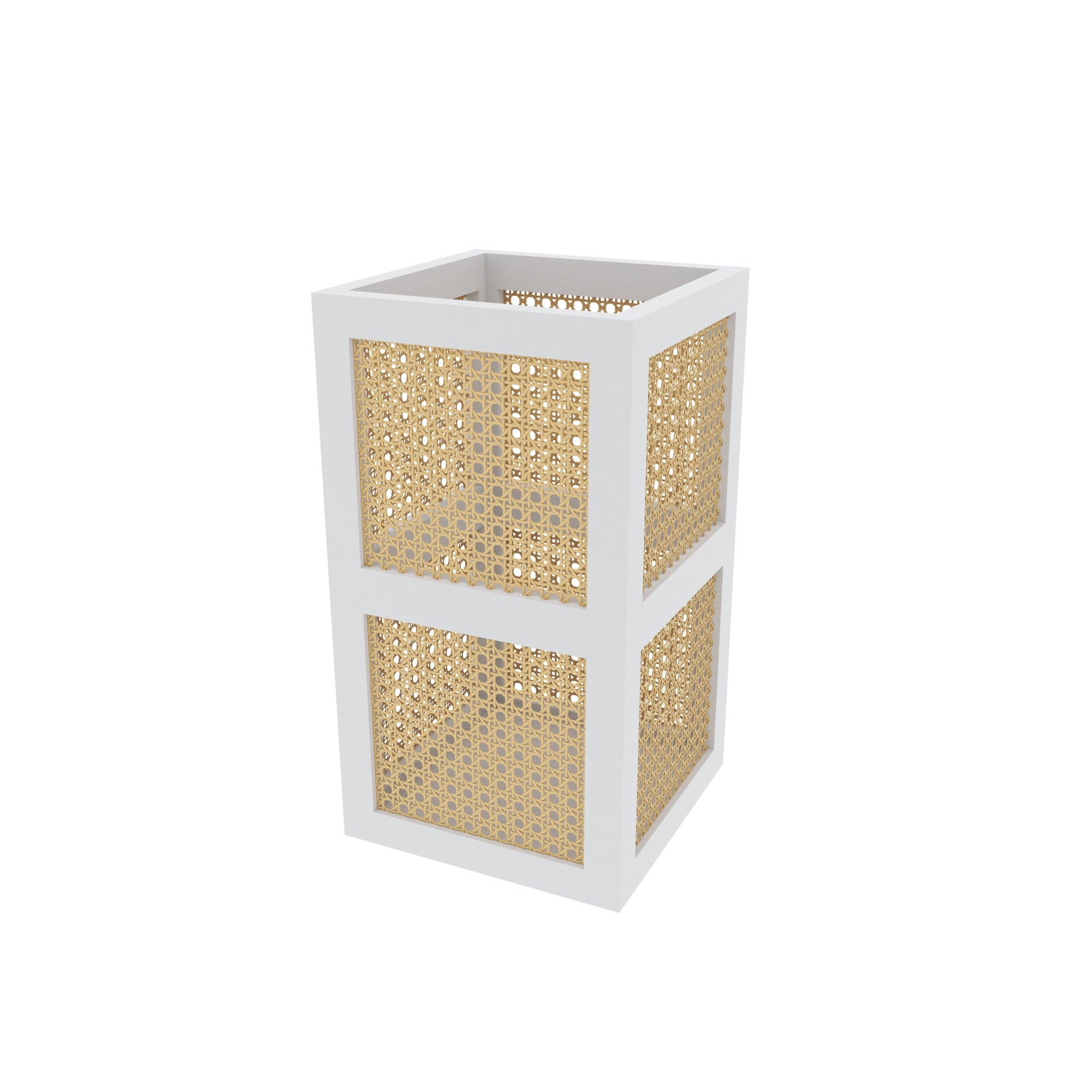 White Cane Umbrella Stand - Natural Rattan Webbing Storage Organizer Wooden Box