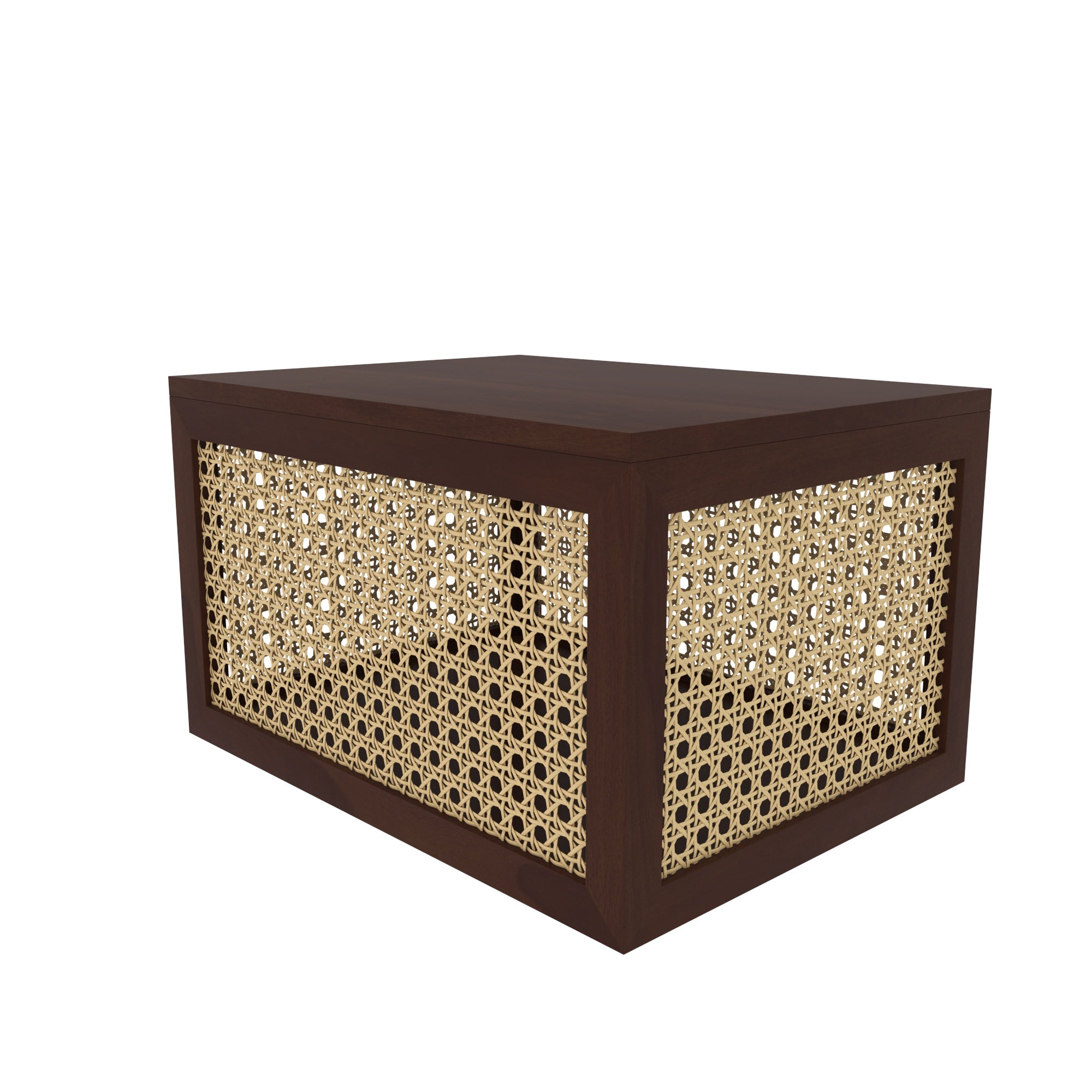 Brown Cane Storage Trunk - Large Wooden Chest with Natural Rattan Webbing Wooden Box