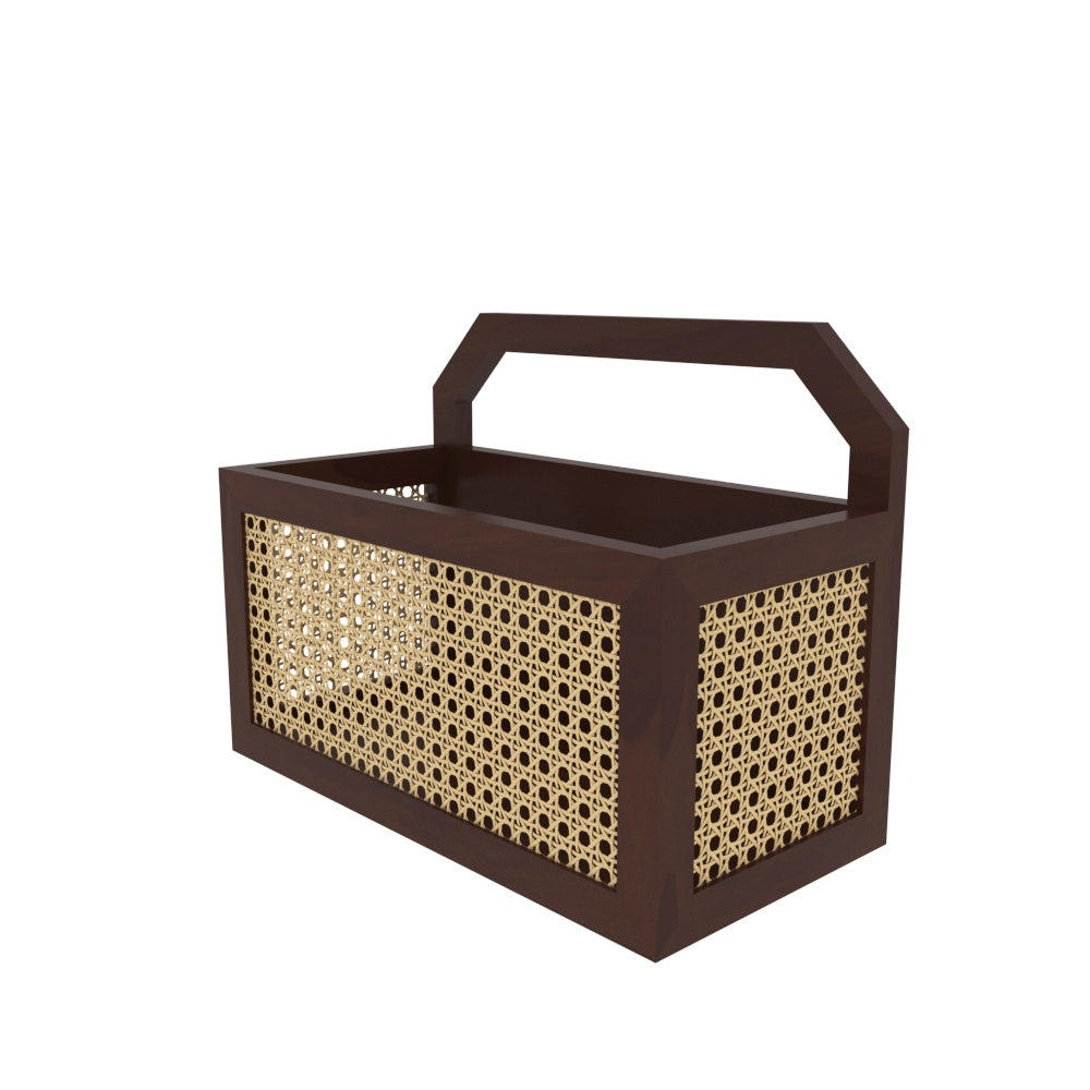 Brown Cane Serving Tray - Wooden Caddy with Natural Rattan Webbing Wooden Box