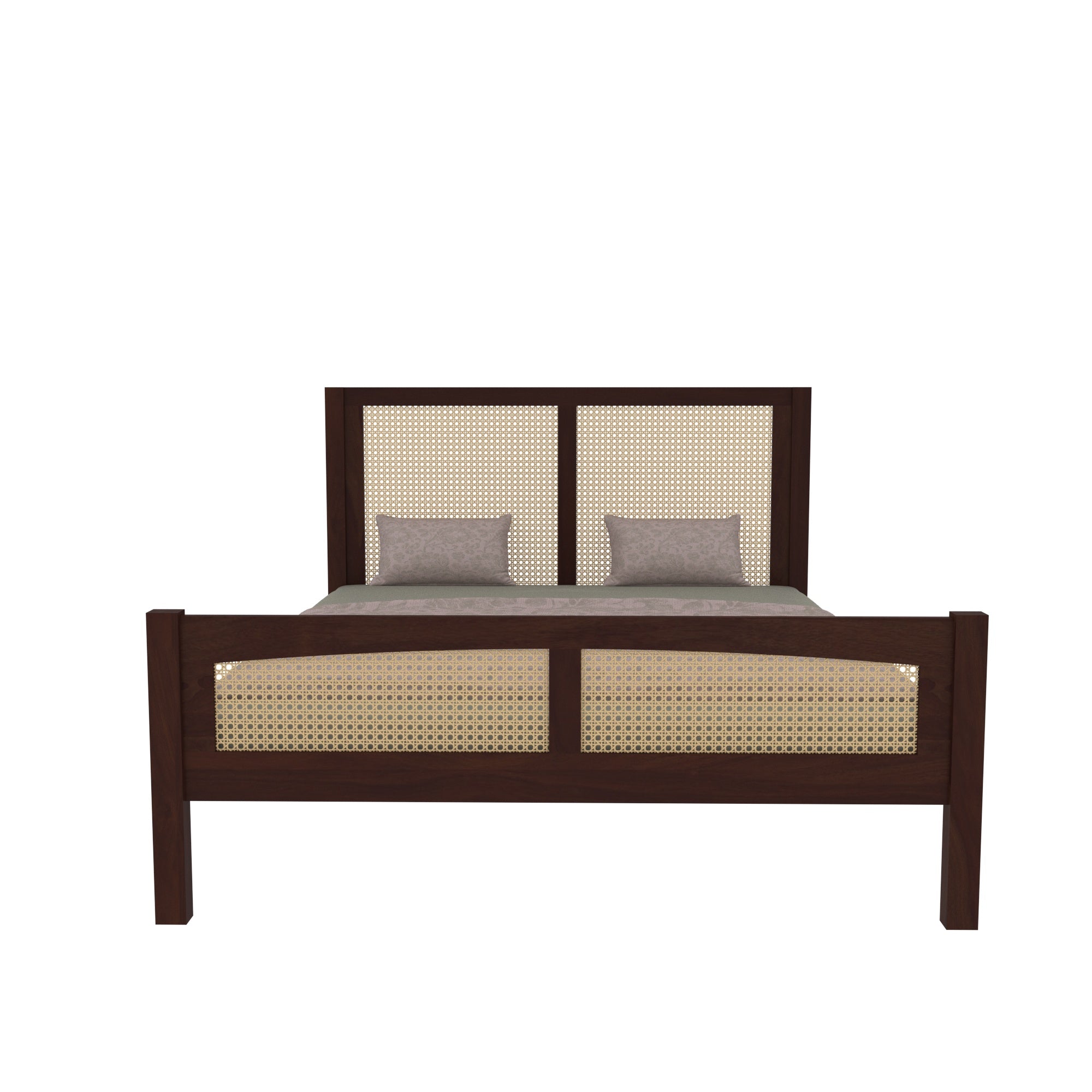 Full Cane Panel Bed with Contemporary Frame Bed