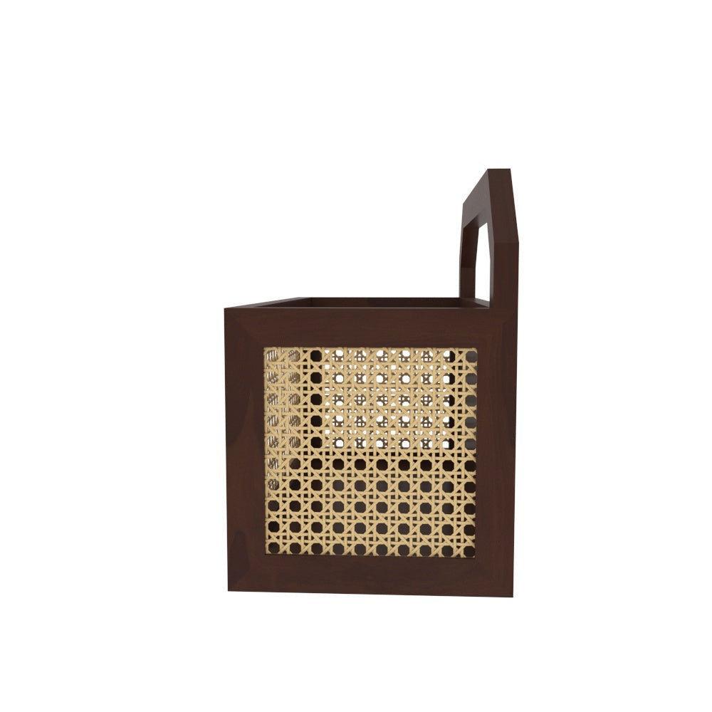 Brown Cane Serving Tray - Wooden Caddy with Natural Rattan Webbing Wooden Box