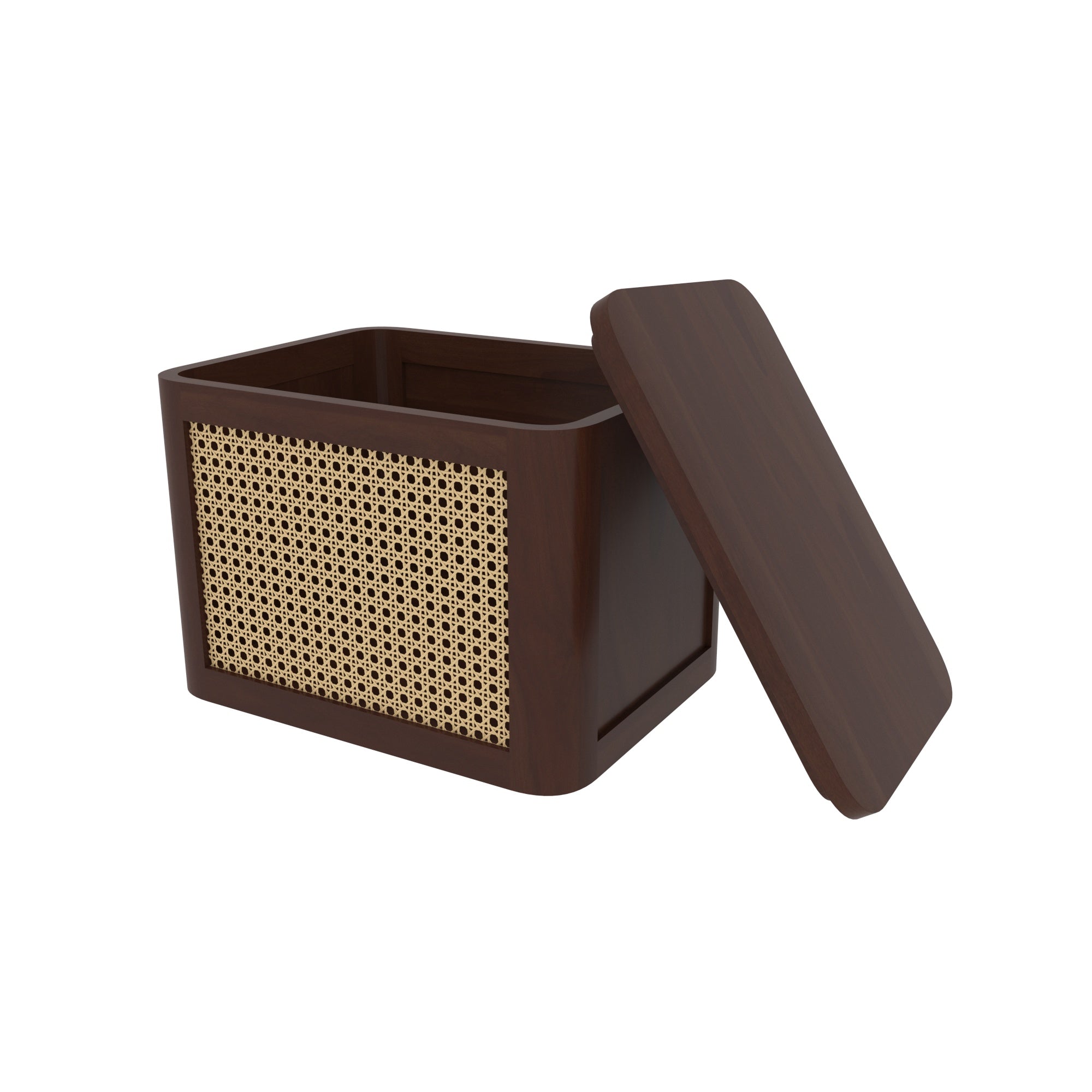 Brown Cane Storage Box - Wooden Storage Container with Natural Rattan Webbing Wooden Box