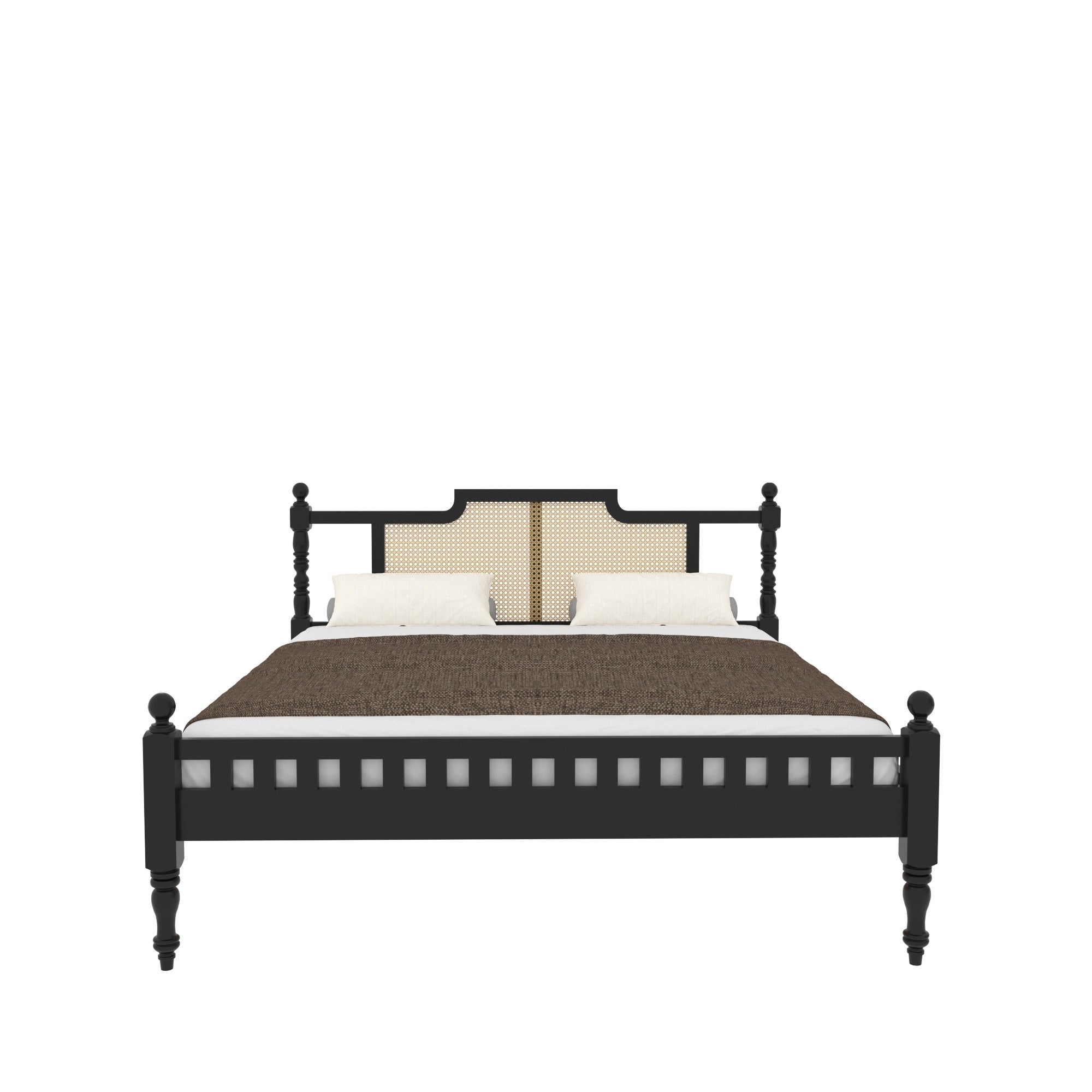 Heritage Bed with Ornate Posts & Curved Cane Headboard Bed