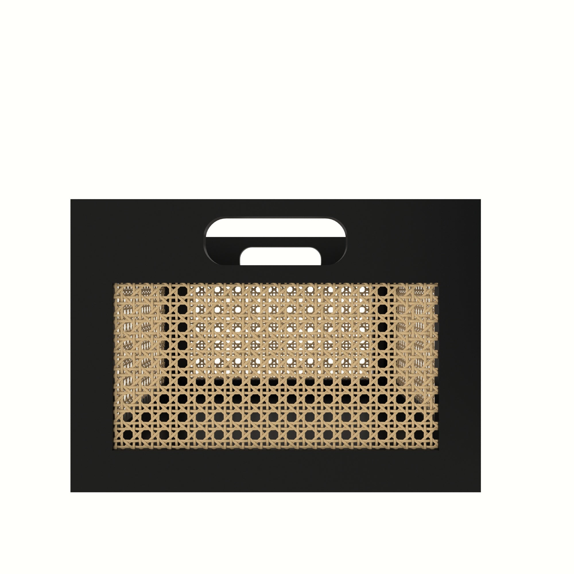 Black Cane Storage Crate - Modern Organizer with Natural Rattan Webbing Wooden Box