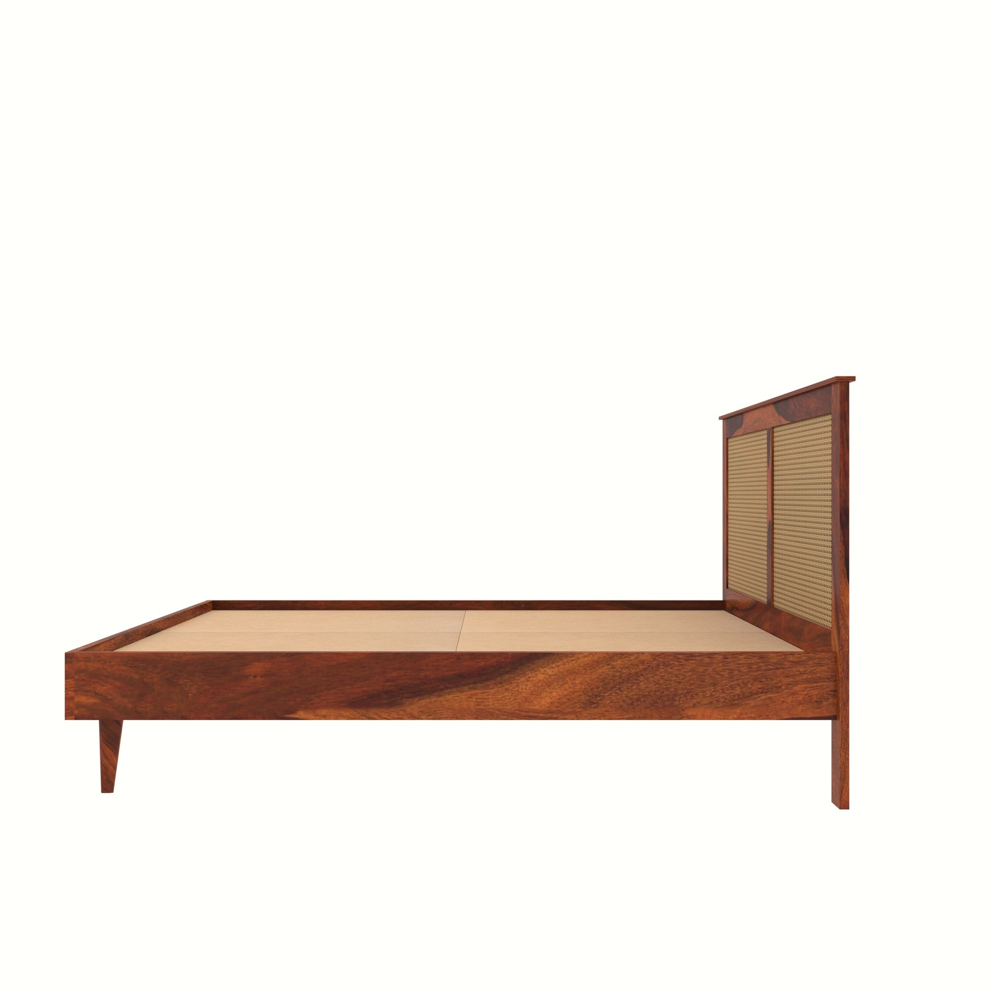 Mid-Century Cane Panel Bed with Tapered Legs Bed