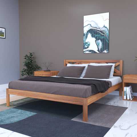 Contemporary Wooden Bed with Cut-Out Headboard – Sleek & Minimalist Style