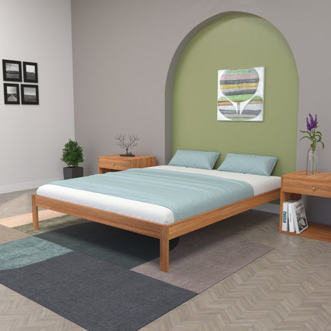 Contemporary Pastel Blue Bedroom with Olive‑Green Arch Accent