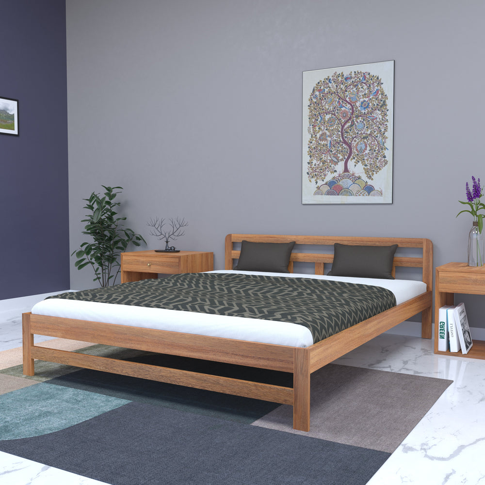 Minimalist Wooden Bed Frame with Open Slatted Headboard – Isolated View