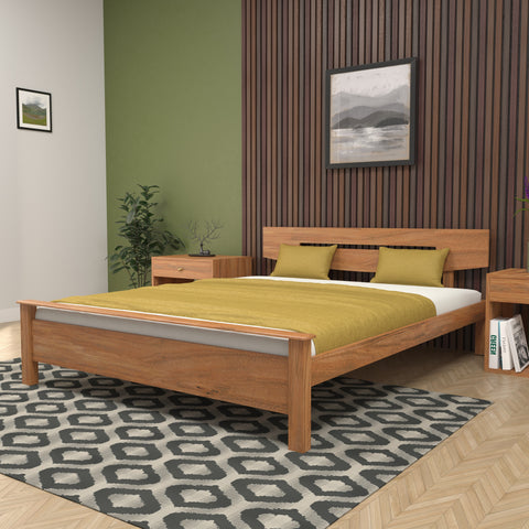 Contemporary Rustic Bedroom: Wood Slat Accent & Mustard Bedding