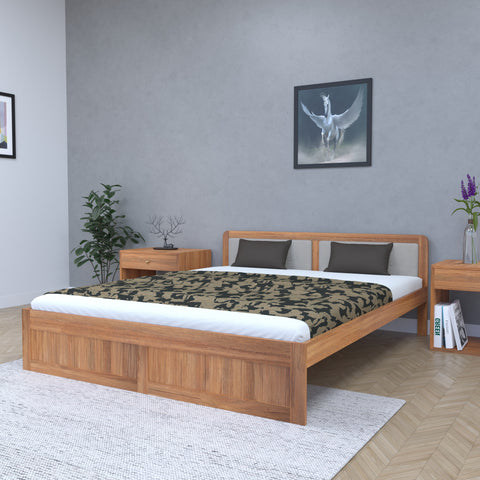 Modern Wooden Bed with Upholstered Headboard – Isolated Product View