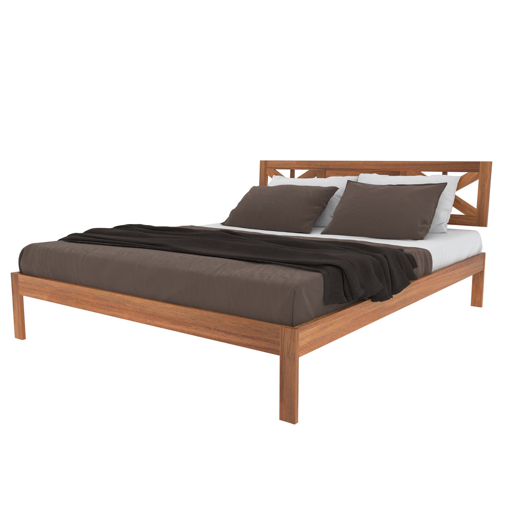 Contemporary Wooden Bed with Cut-Out Headboard – Sleek & Minimalist Style