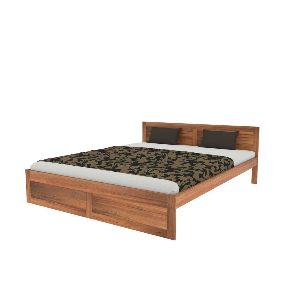 Contemporary Wooden Double Bed with Headboard – Isolated View