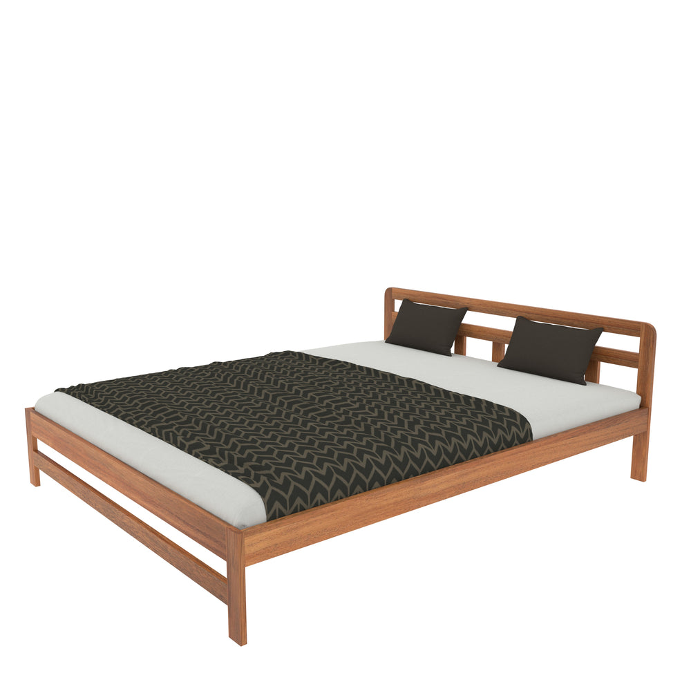 Minimalist Wooden Bed Frame with Open Slatted Headboard – Isolated View