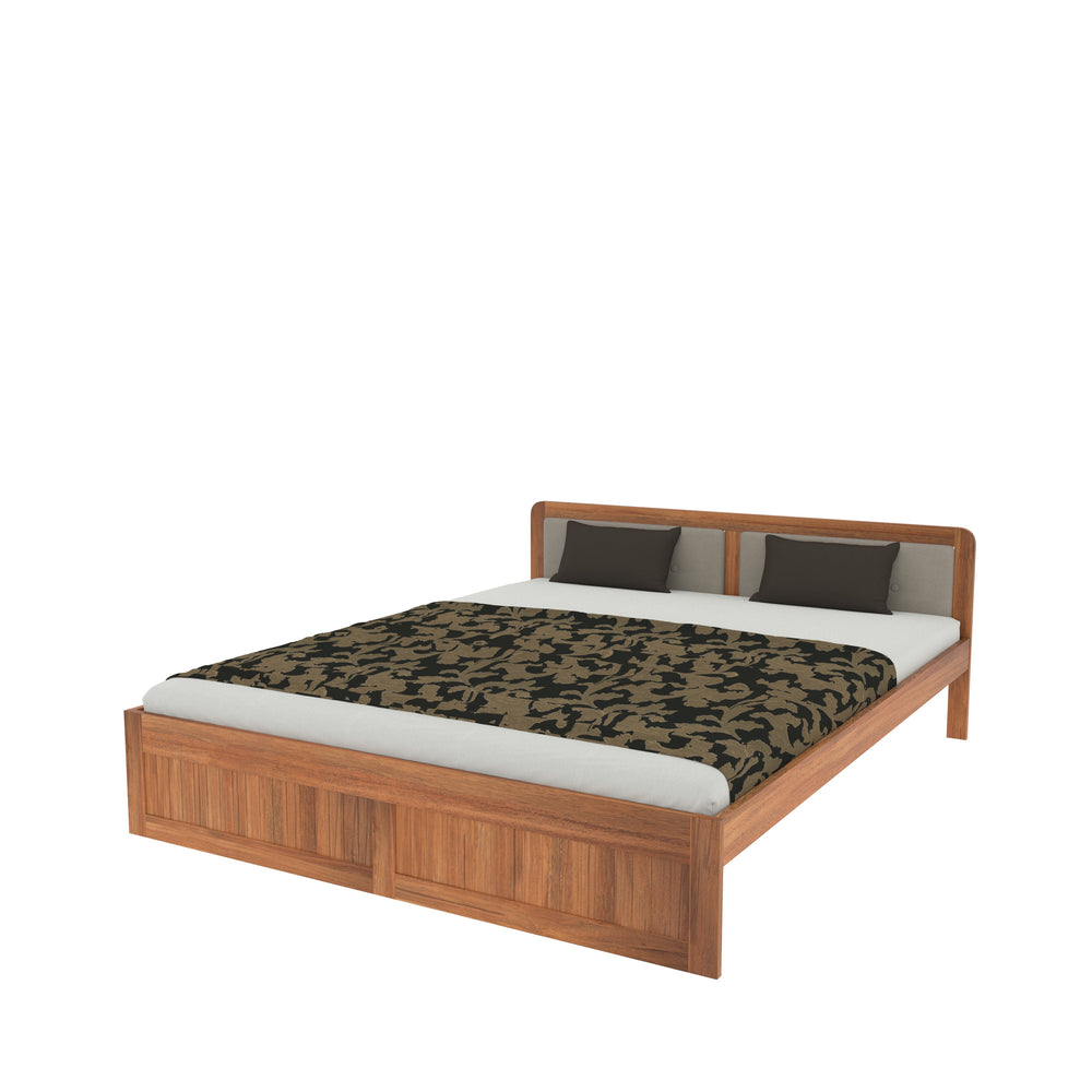 Modern Wooden Bed with Upholstered Headboard – Isolated Product View