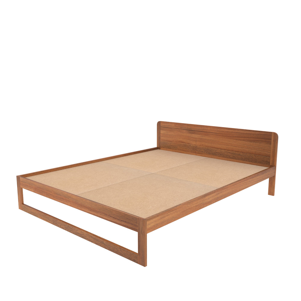 Elegant Wooden Bed with Rounded Headboard – Isolated Modern Design