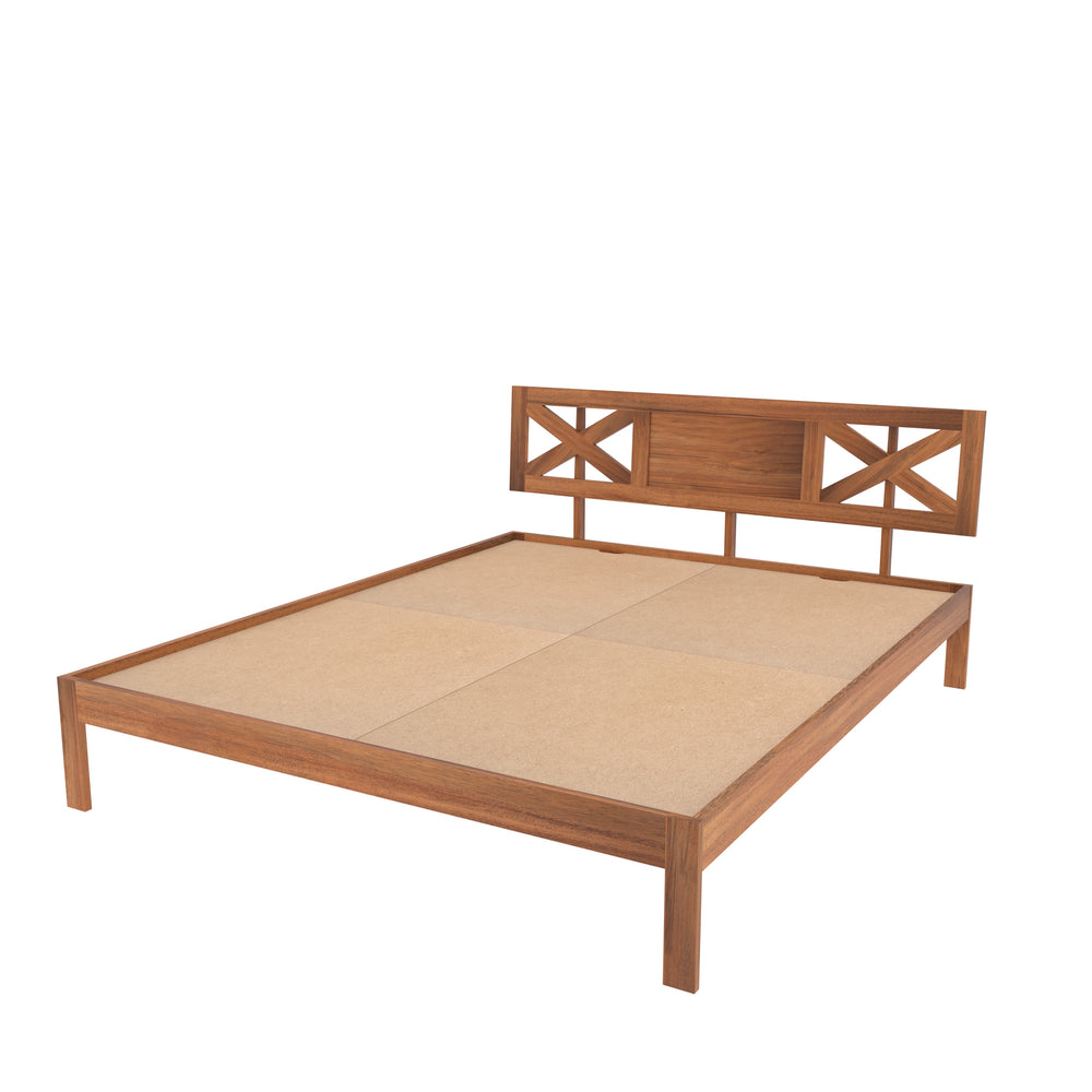 Contemporary Wooden Bed with Cut-Out Headboard – Sleek & Minimalist Style