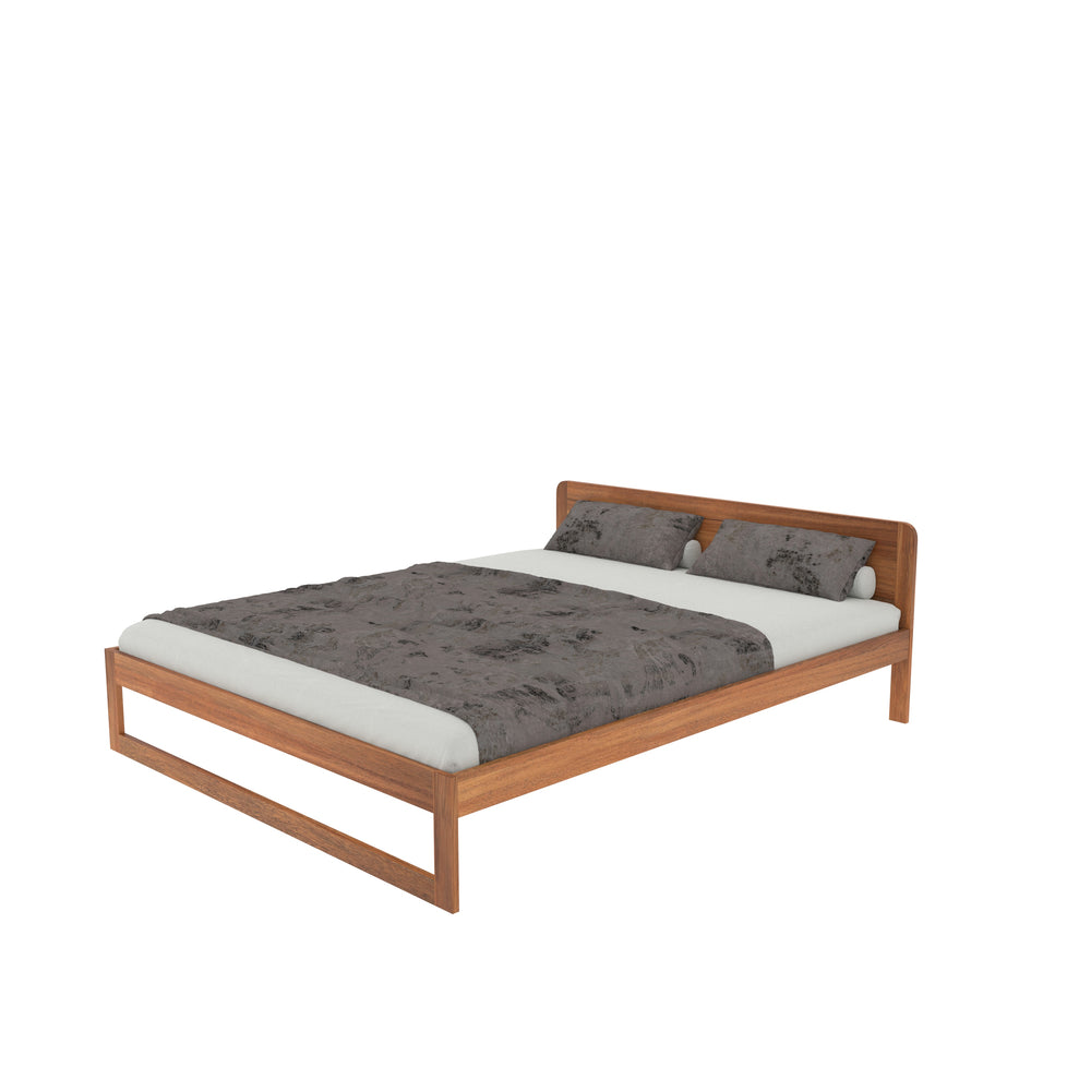 Elegant Wooden Bed with Rounded Headboard – Isolated Modern Design