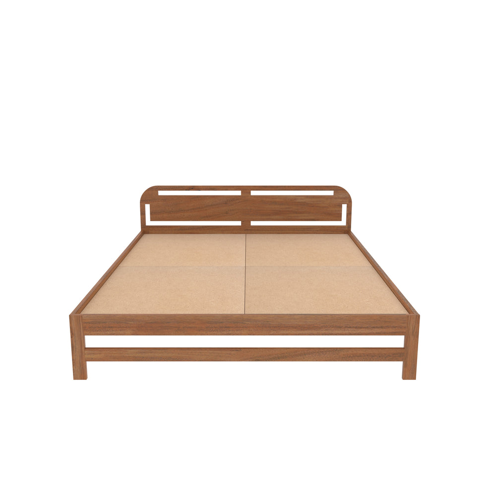 Modern Marble Accent Bedroom with Wooden Platform Bed