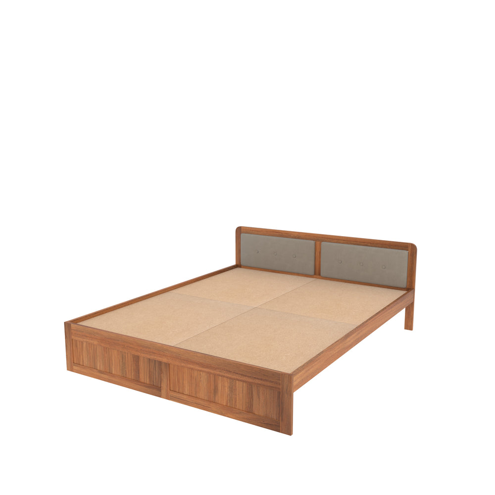 Modern Wooden Bed with Upholstered Headboard – Isolated Product View